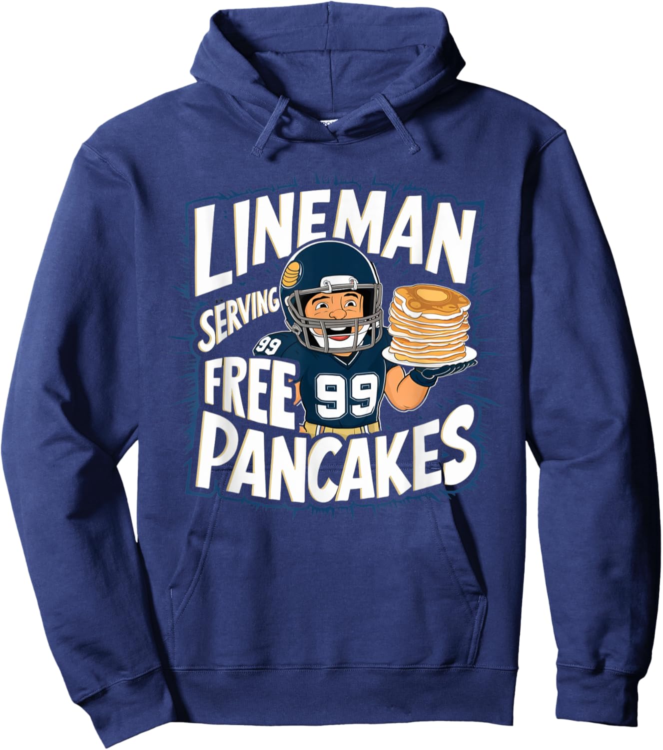 Funny Lineman Serving Pancakes Football OL DL Hoodie - Hoodie | Navy