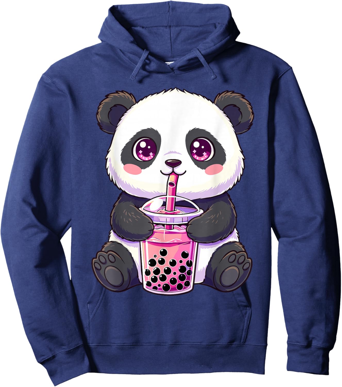 Panda with Boba Bubble Tea Cute Kawaii Hoodie - Hoodie | Navy