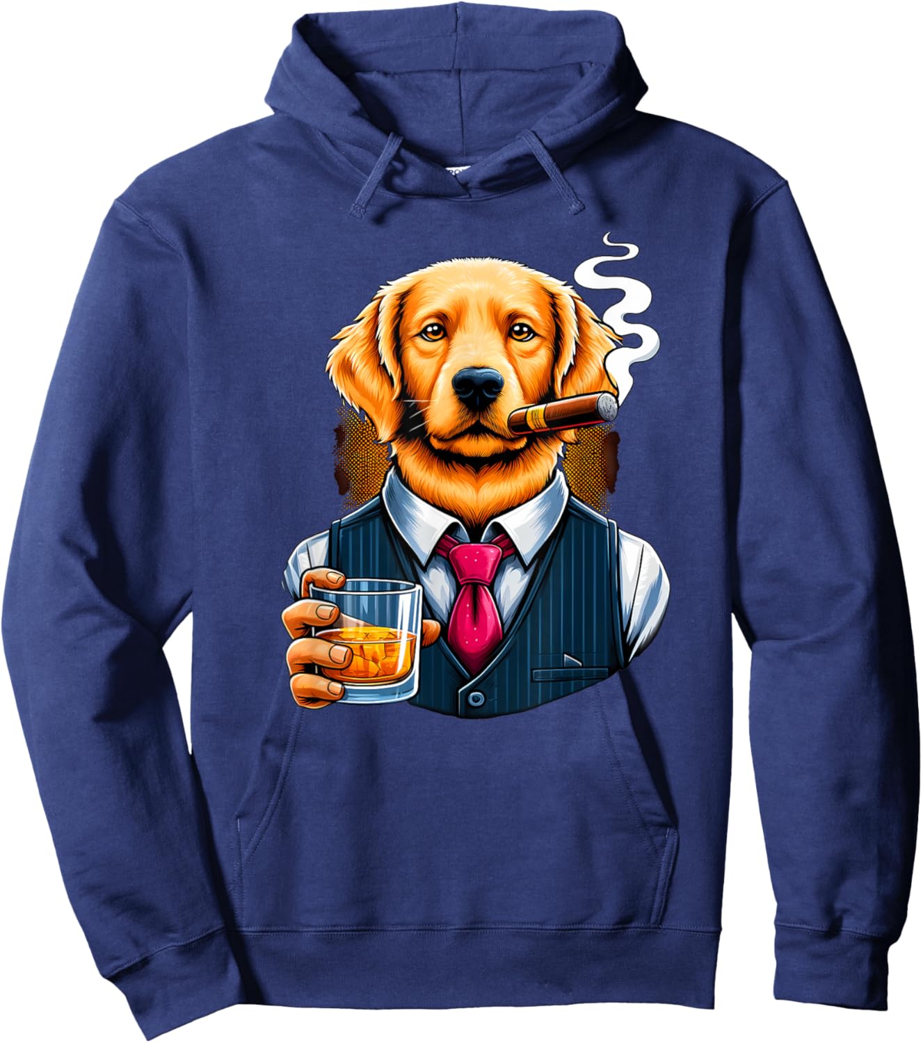 Golden Retriever dog Cigar And Whiskey Hoodie - Hoodie | Navy