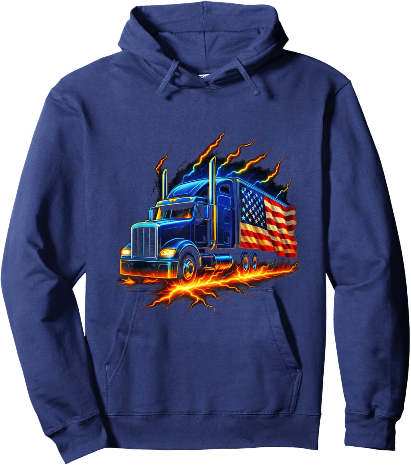 American Flag Semi Truck - Proud Trucker Lover Hoodie - Hoodie | Navy