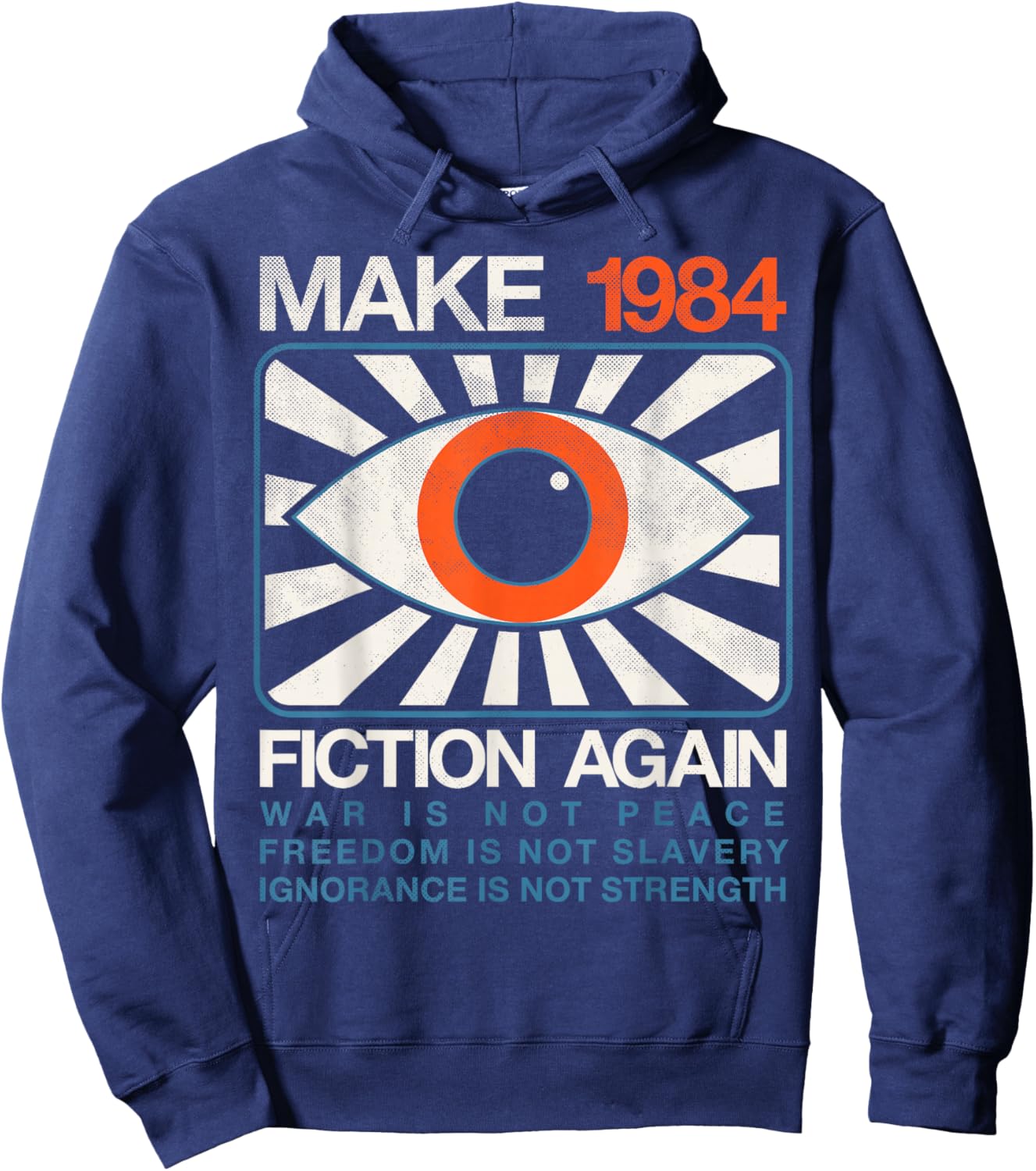 Make 1984 Fiction Again Dystopian Distressed Hoodie - Hoodie | Navy