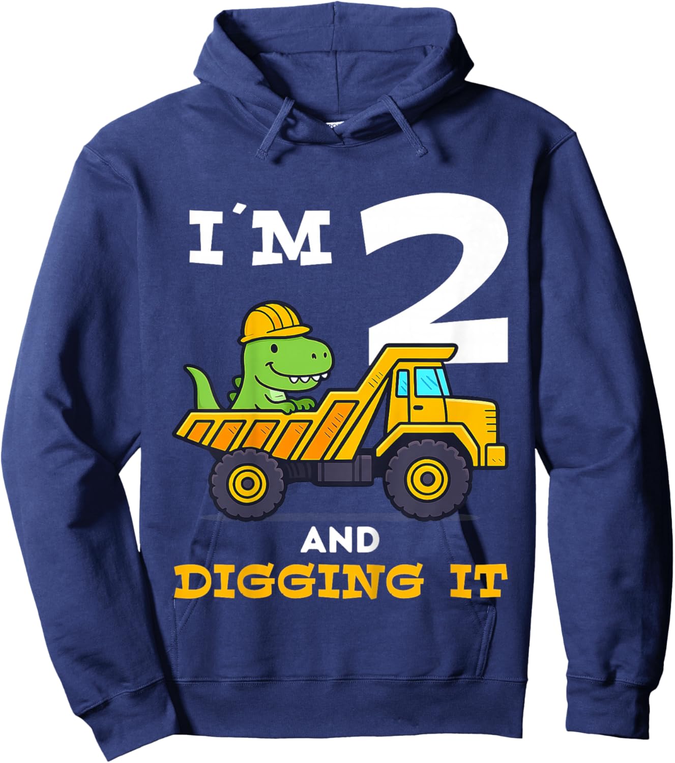 Dinosaur 2nd Birthday Construction Hoodie - Hoodie | Navy