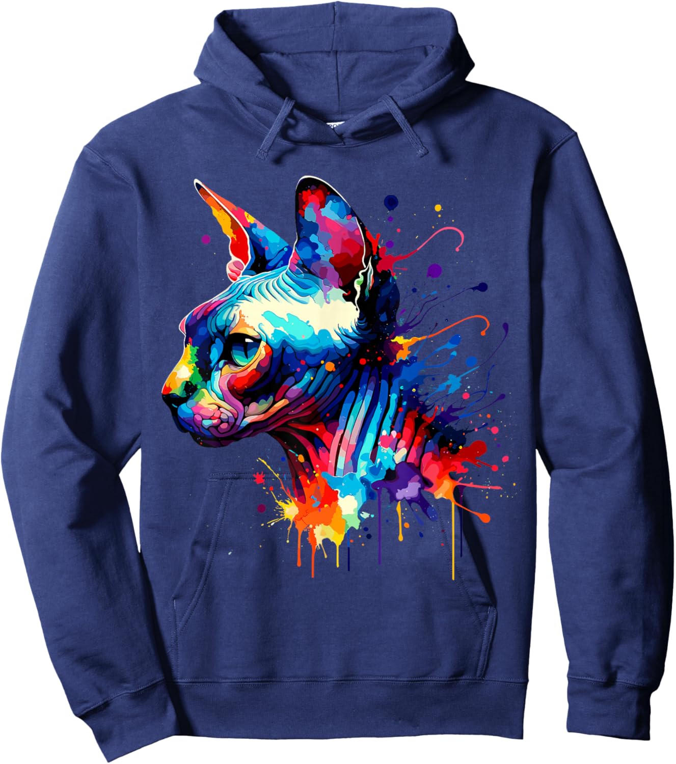 Splash Art Sphynx Cat Canadian Hairless Cat Hoodie - Hoodie | Navy