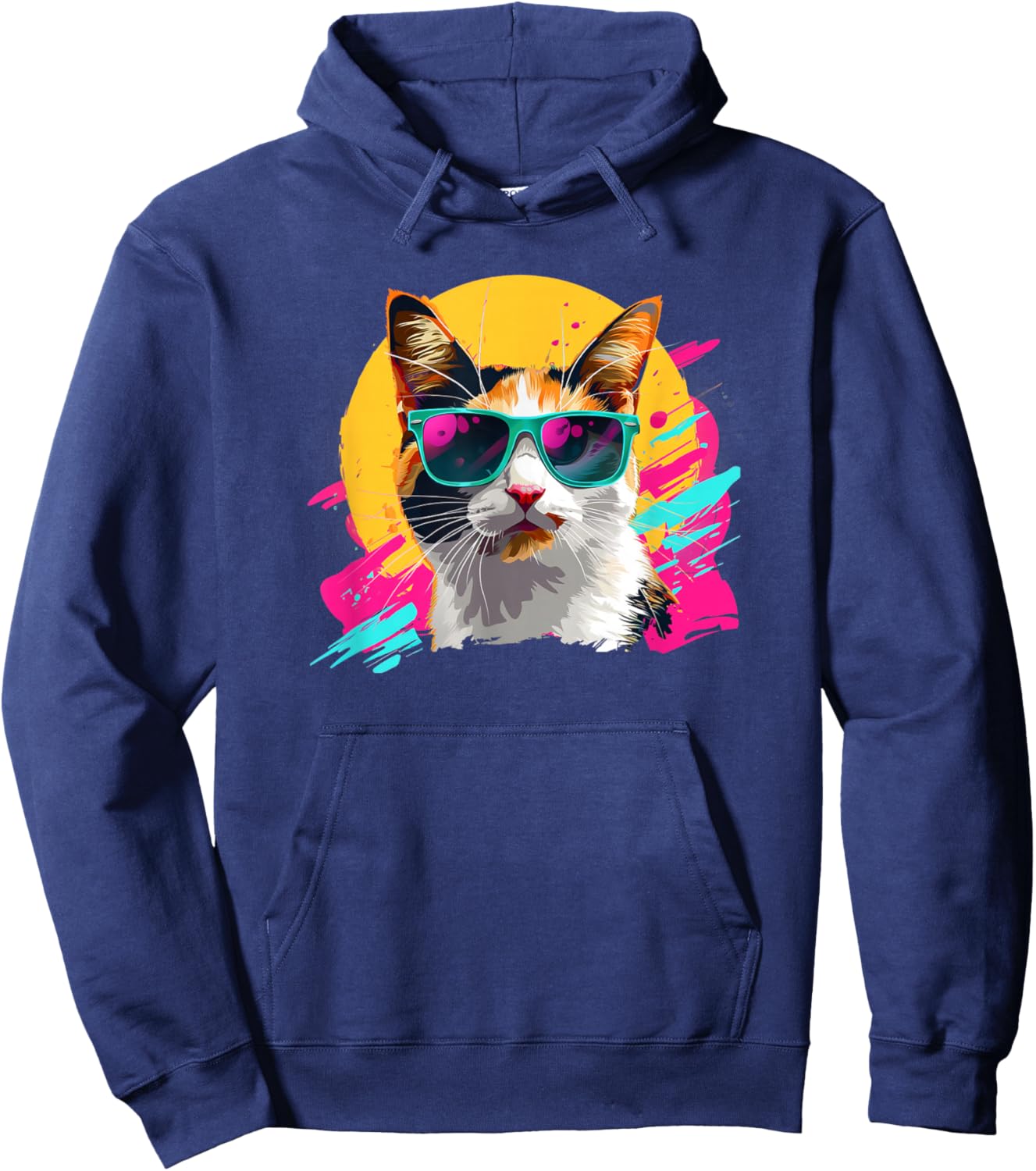Retro Vintage 80s Sunglasses Calico Cat Lover Hoodie - Hoodie | Navy