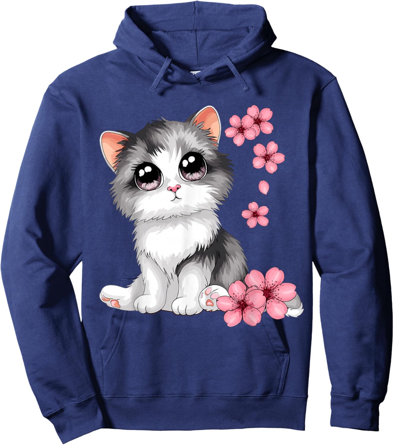 Cute Cat With Cherry Blossoms Cat Hoodie - Hoodie | Navy