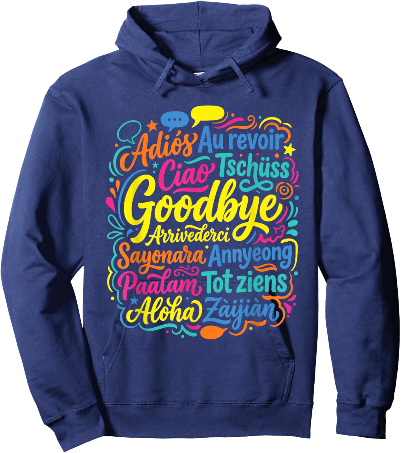 Goodbye in Different Languages Farewell Travel Hoodie - Hoodie | Navy
