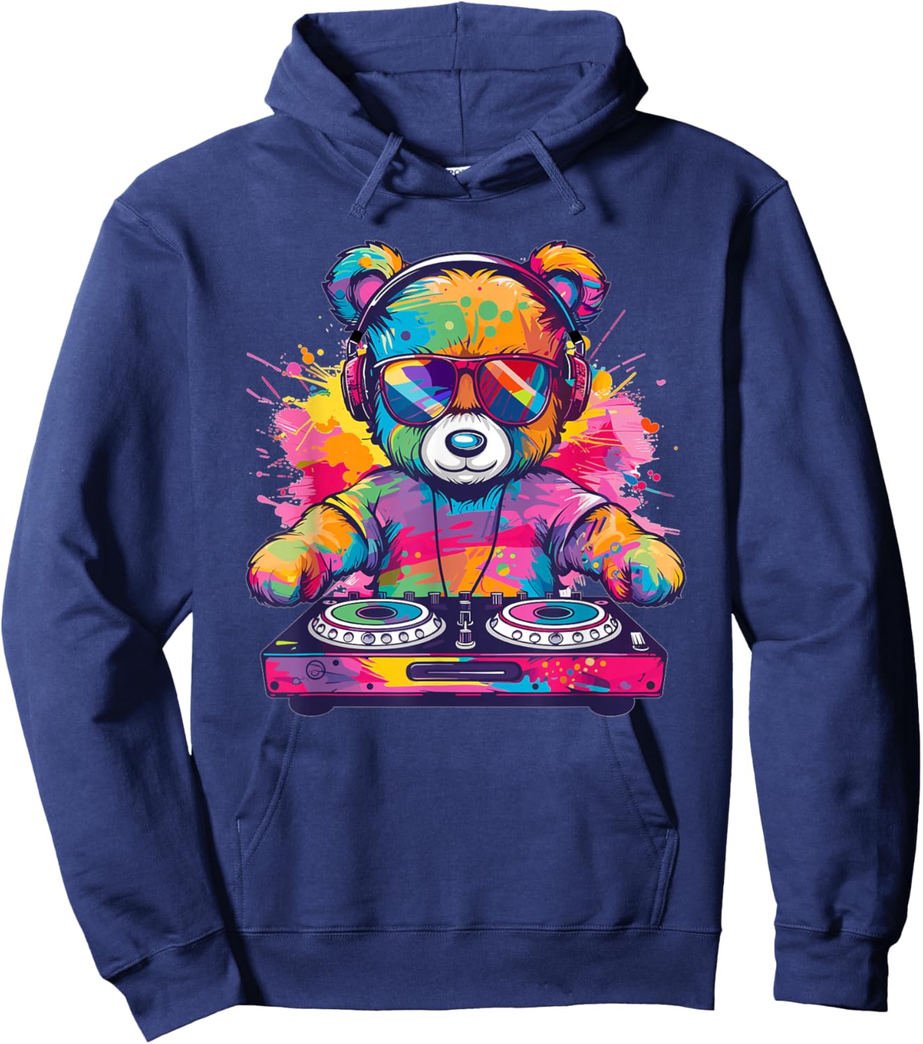 Cartoon Teddy DJ Hoodie - Hoodie | Navy