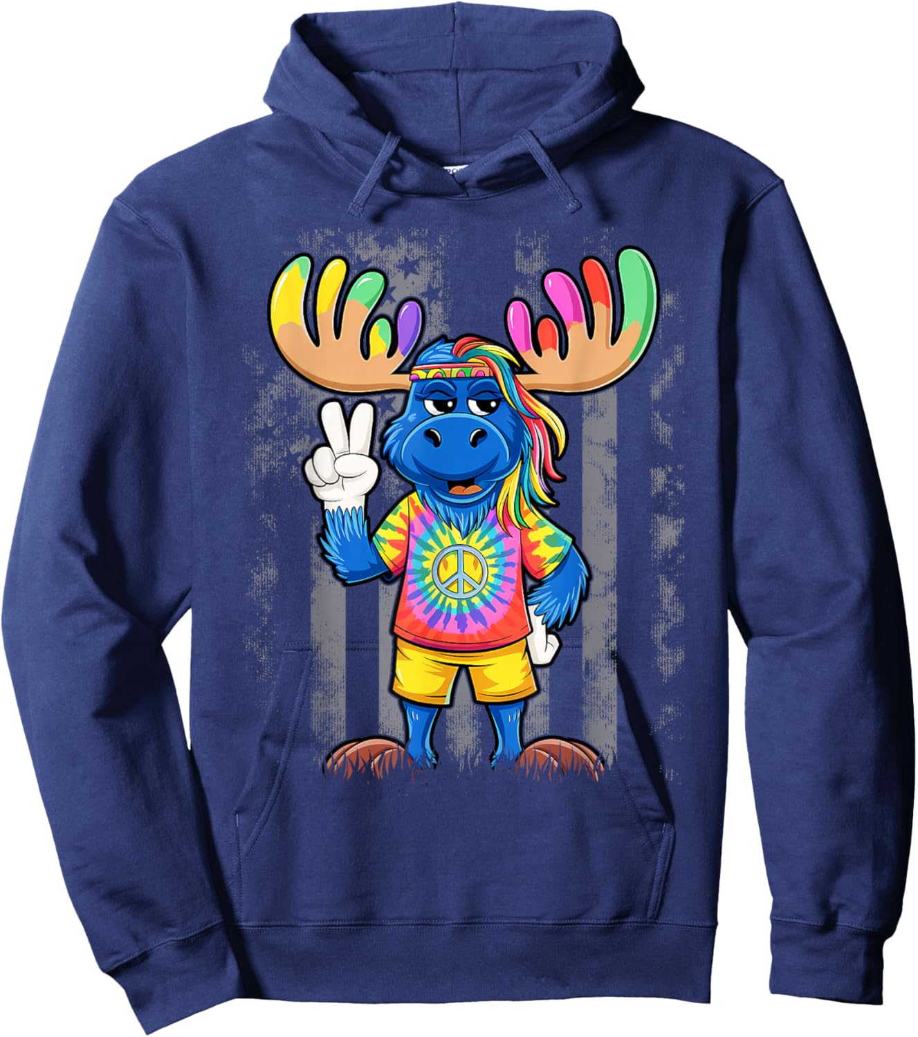 Peace Sign Tie Dye Moose Hoodie - Hoodie | Navy