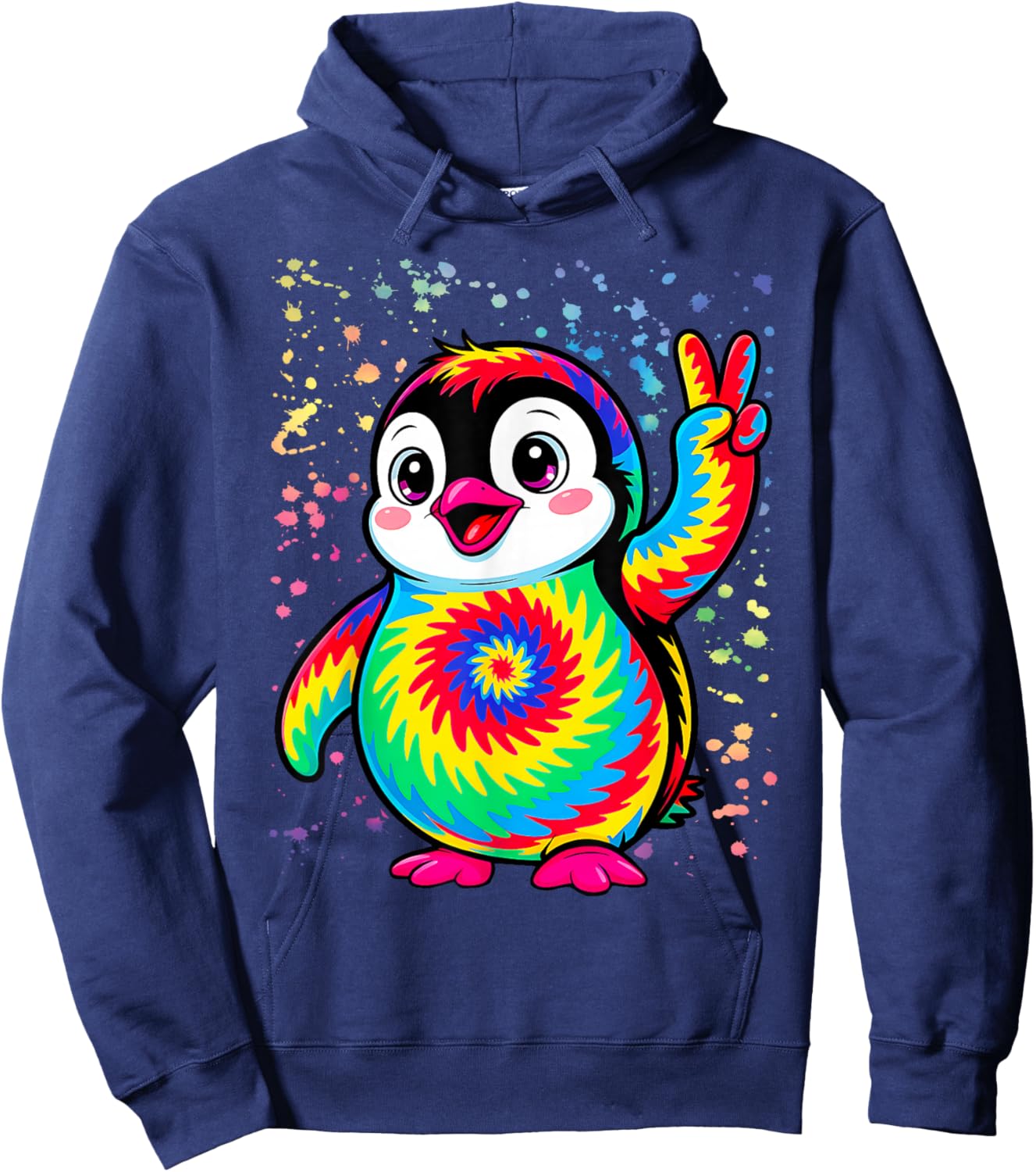 Tie-Dye Penguin Hippie Peace Sign Hoodie - Hoodie | Navy