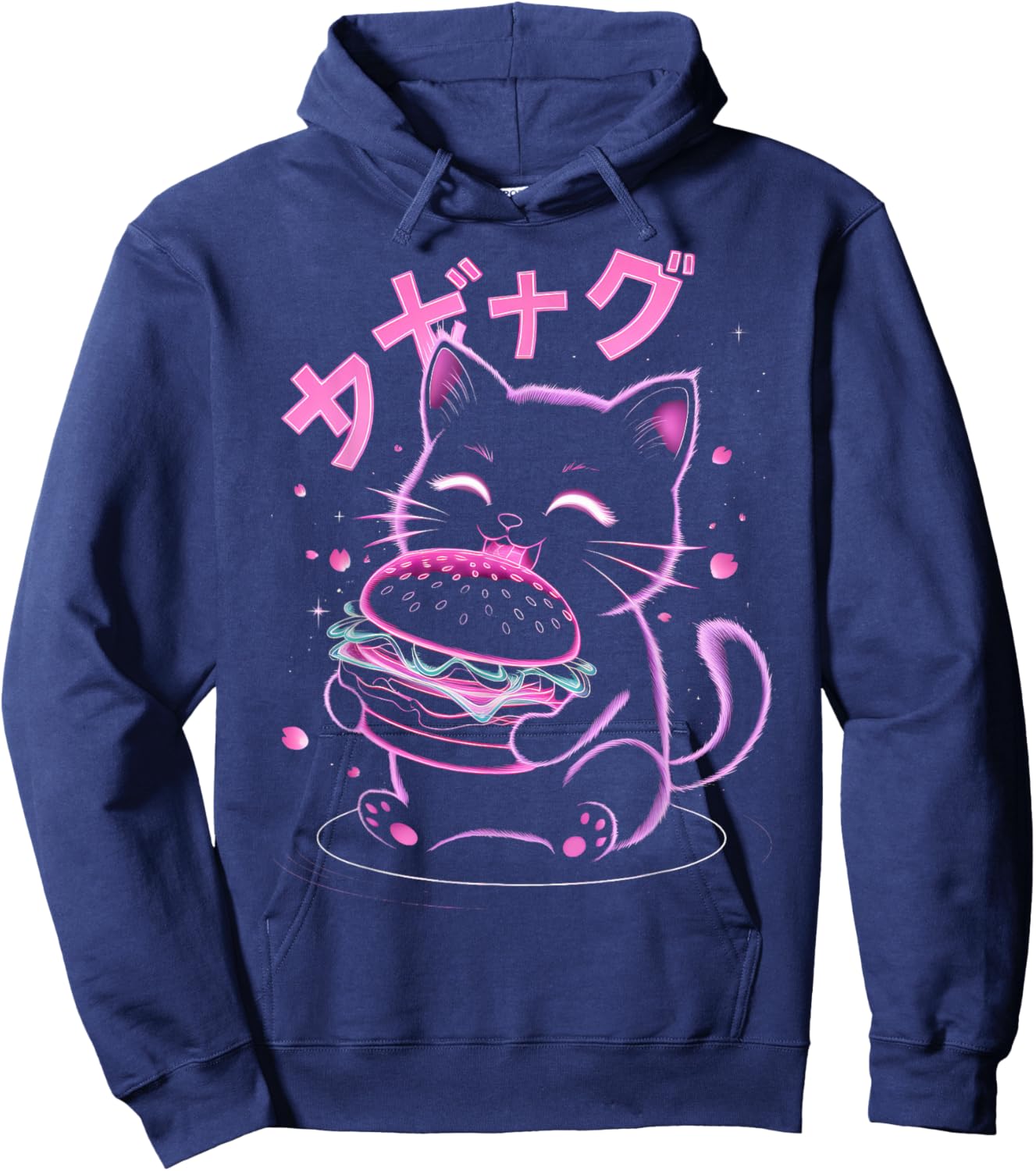 Japanese Cat Eating Burger Hoodie - Hoodie | Navy