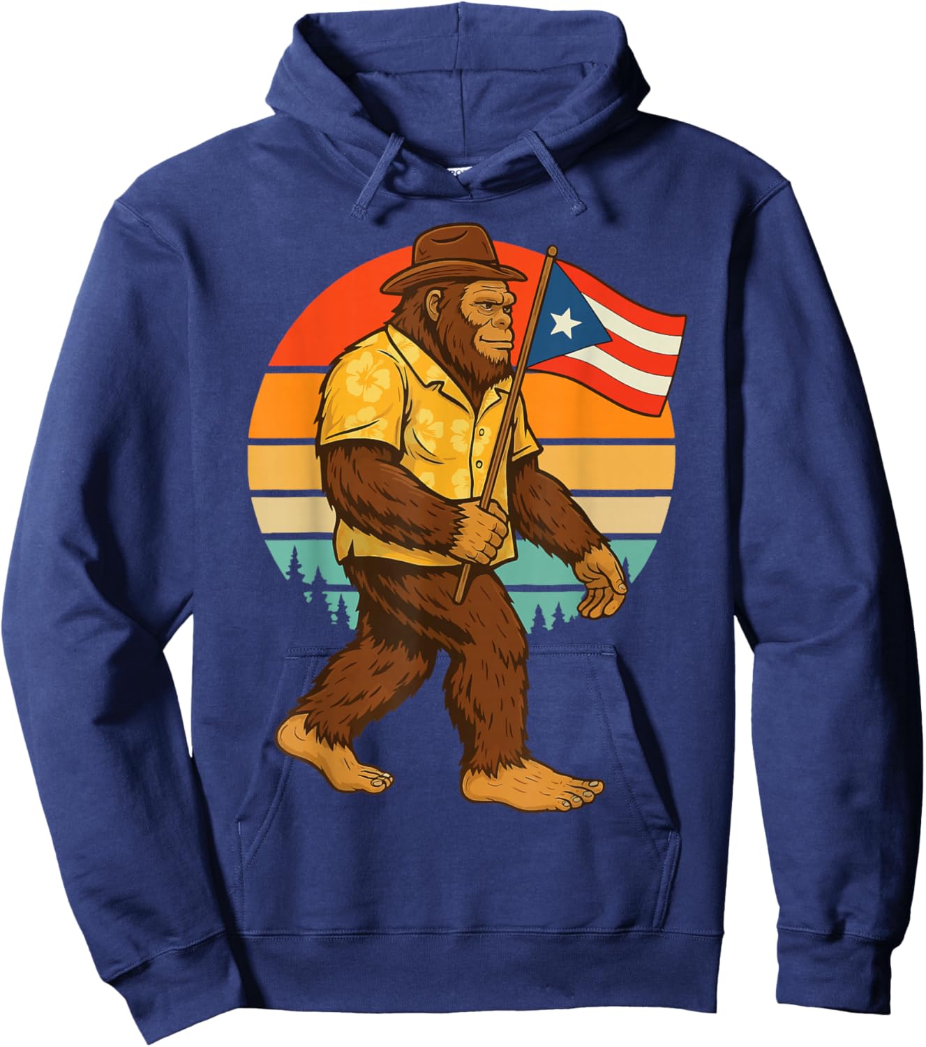 Bigfoot Puerto Rico Flag Retro Sasquatch Hoodie - Hoodie | Navy