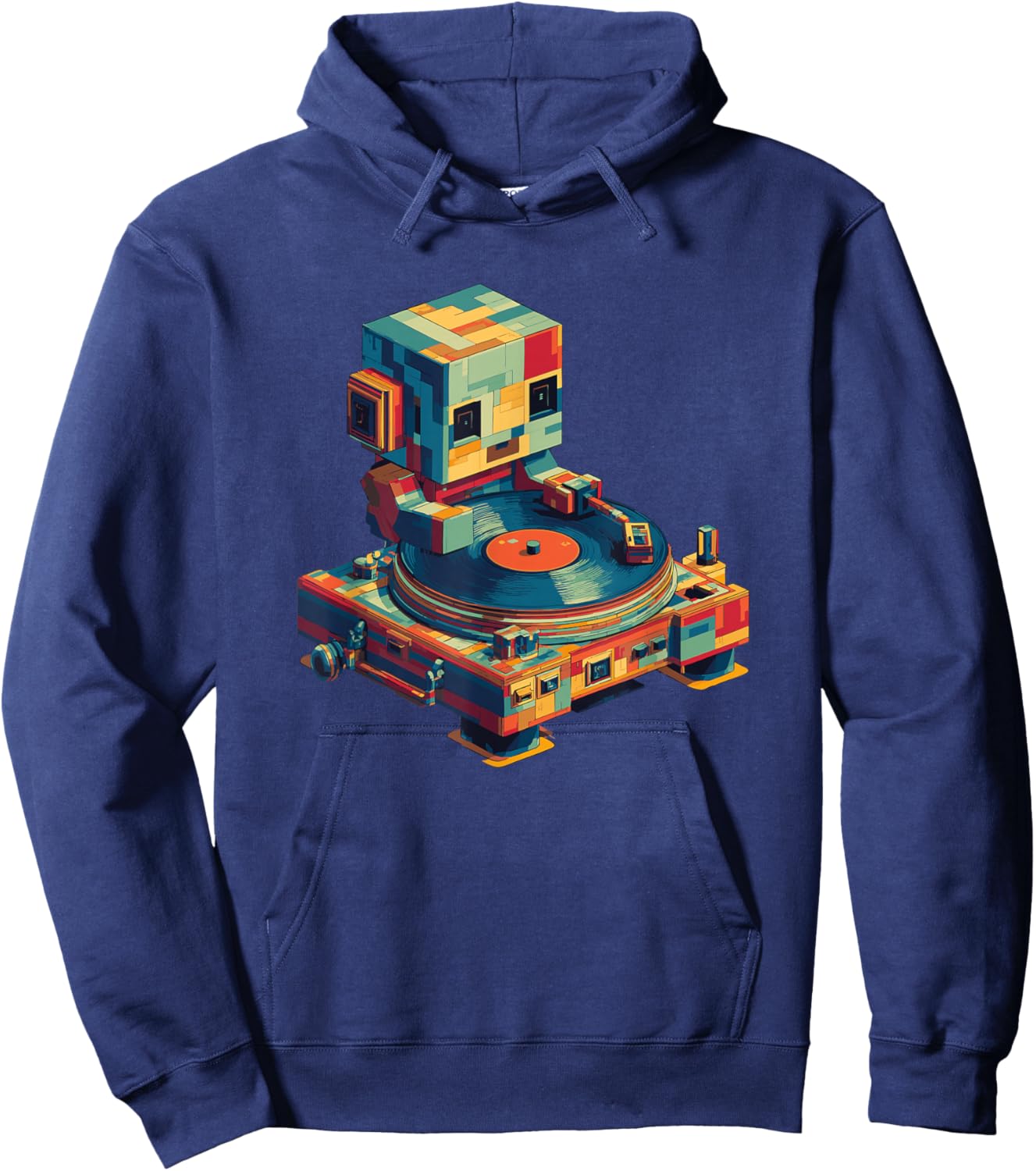 Cute DJ Robot with Retro Turntable Hoodie - Hoodie | Navy