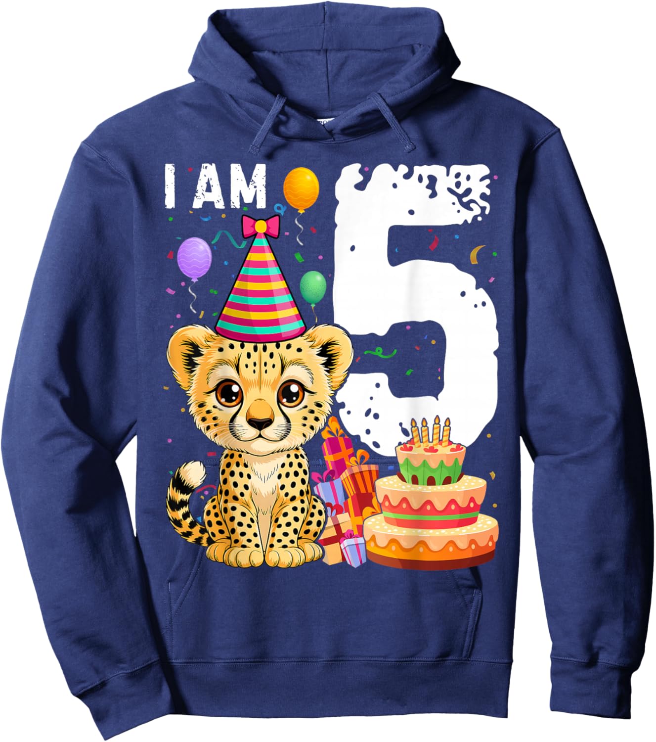 5 Years Old Birthday Cheetahs Boy Girl Hoodie - Hoodie | Navy