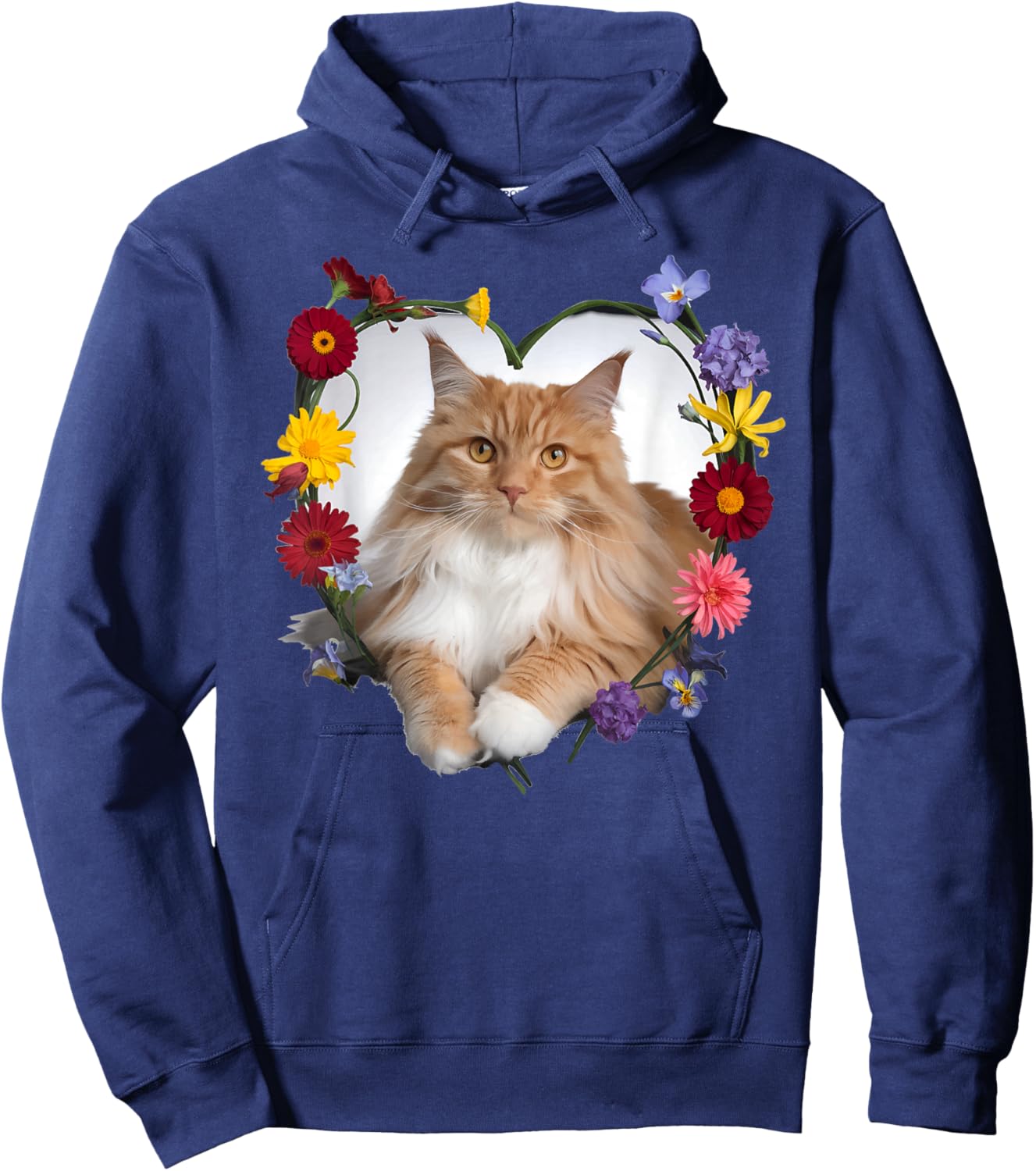 Orange Maine Coon Cat Pet Lover Heart Valentine Hoodie - Hoodie | Navy