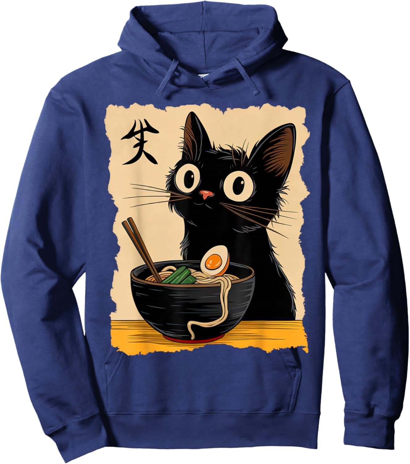 Black Cat Ramen Japanese Kawaii Anime Cat Ramen Hoodie - Hoodie | Navy