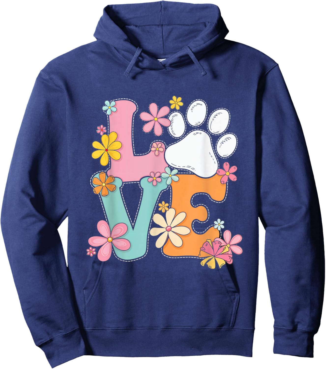 Love Paw Print Flowers Pet Owner Animal Lover Hoodie - Hoodie | Navy