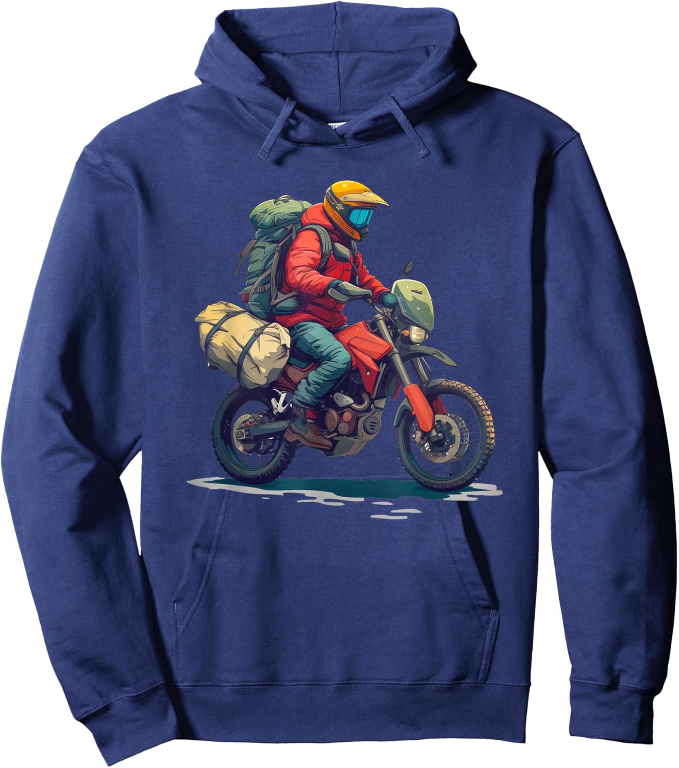 Adventure Motorcycle Rider with Camping Gear Hoodie - Hoodie | Navy