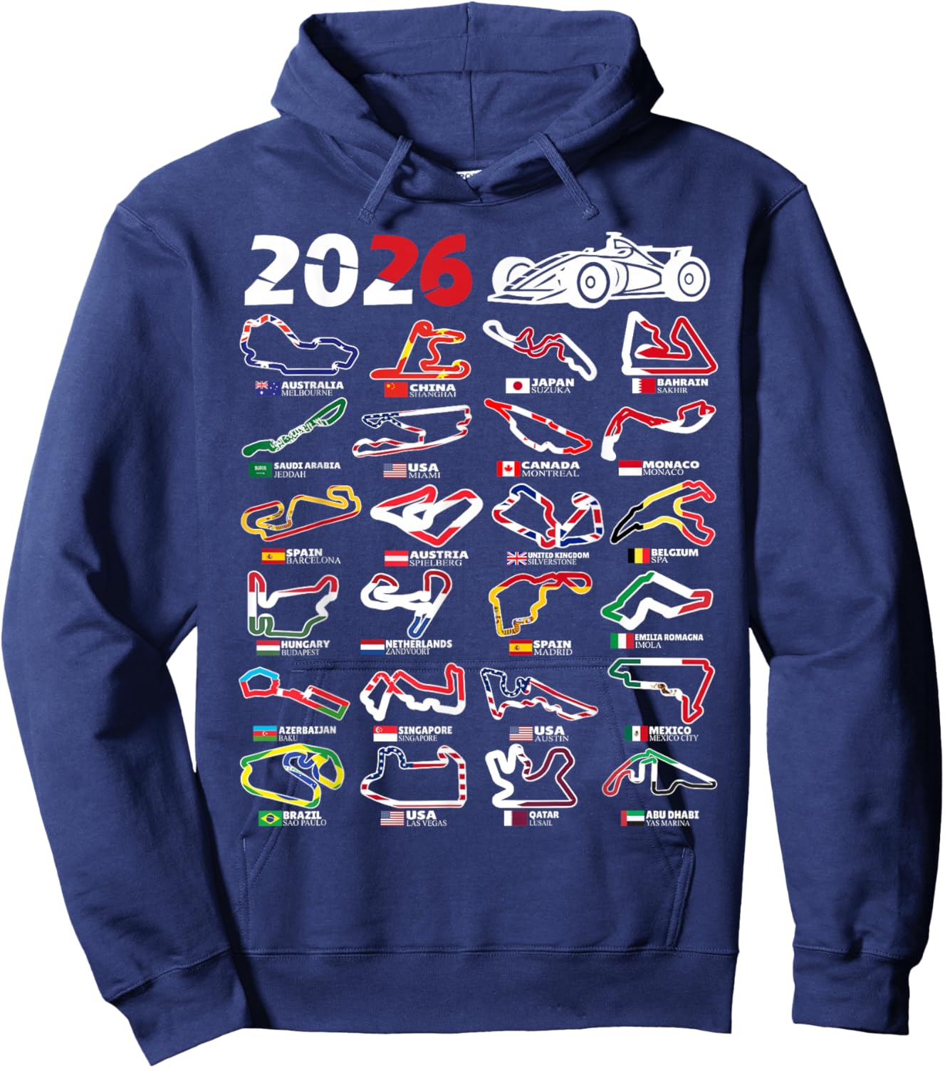 2026 Calendar Circuits Racing Fan Hoodie - Hoodie | Navy