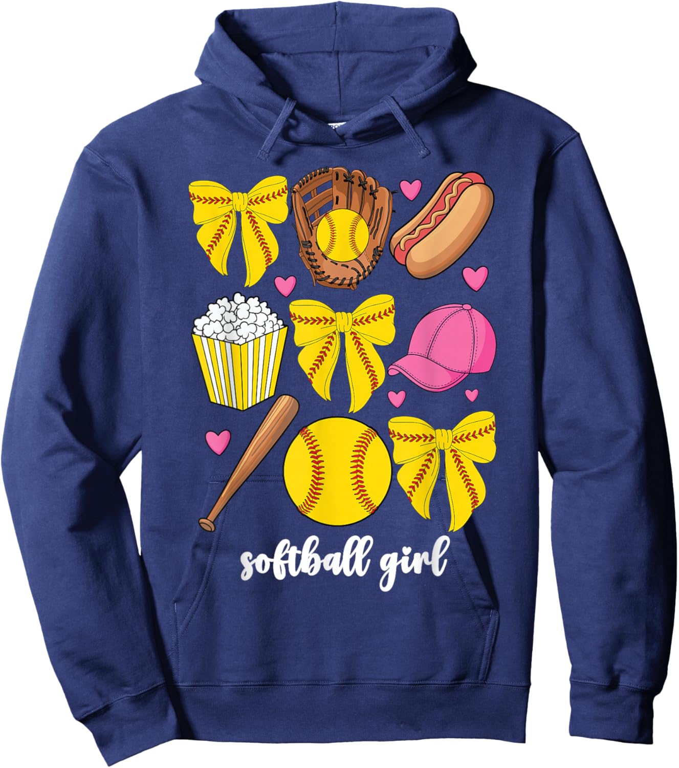 Cute Softball Coquette Bow Girls Softball Girl Hoodie - Hoodie | Navy