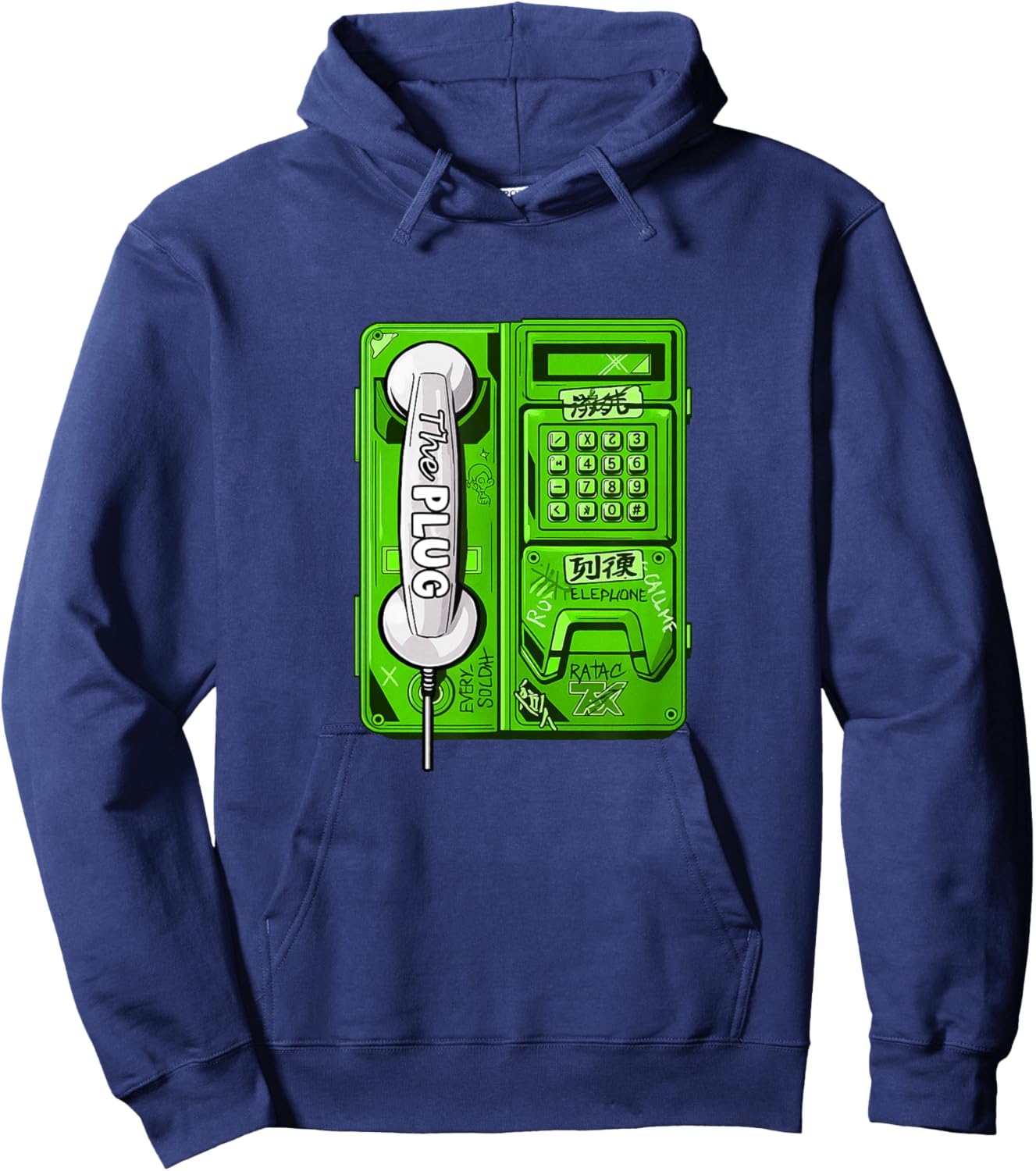 Green Color Connected Green Graphic Hoodie - Hoodie | Navy
