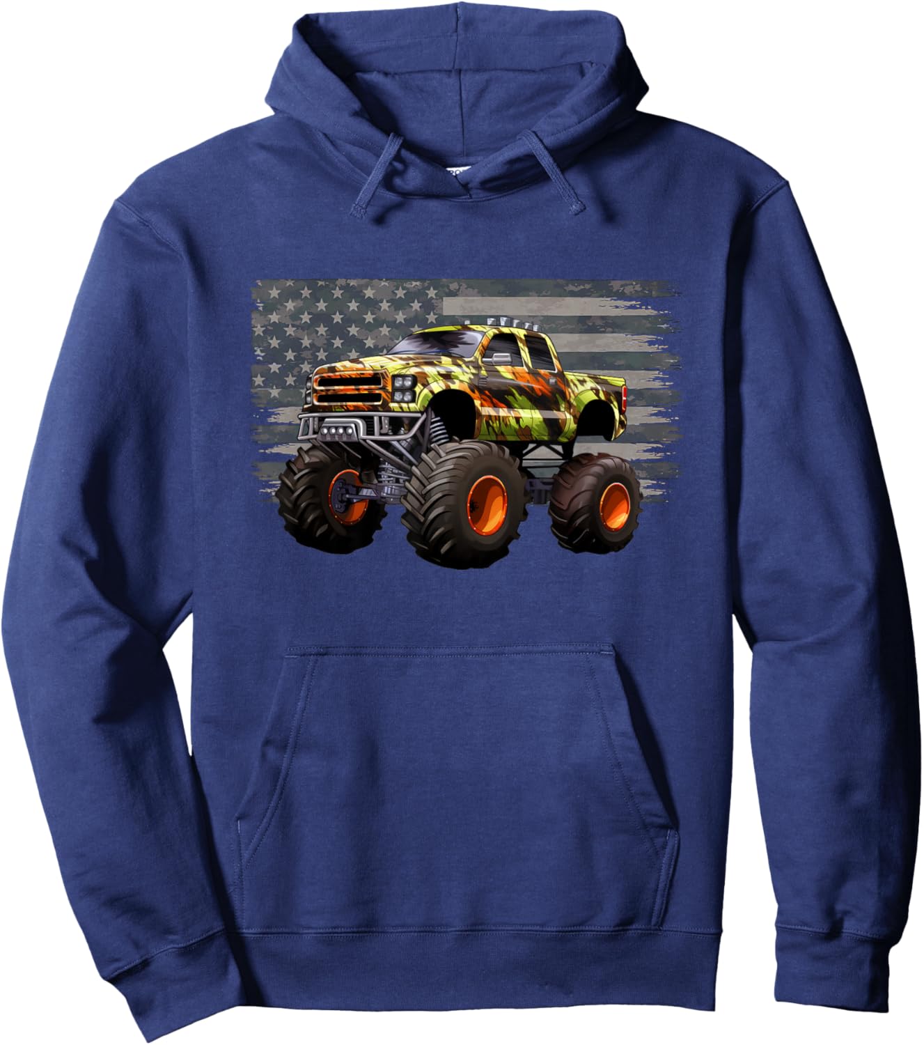 Monster Trucks USA Flag 4th July Monster Truck Hoodie - Hoodie | Navy