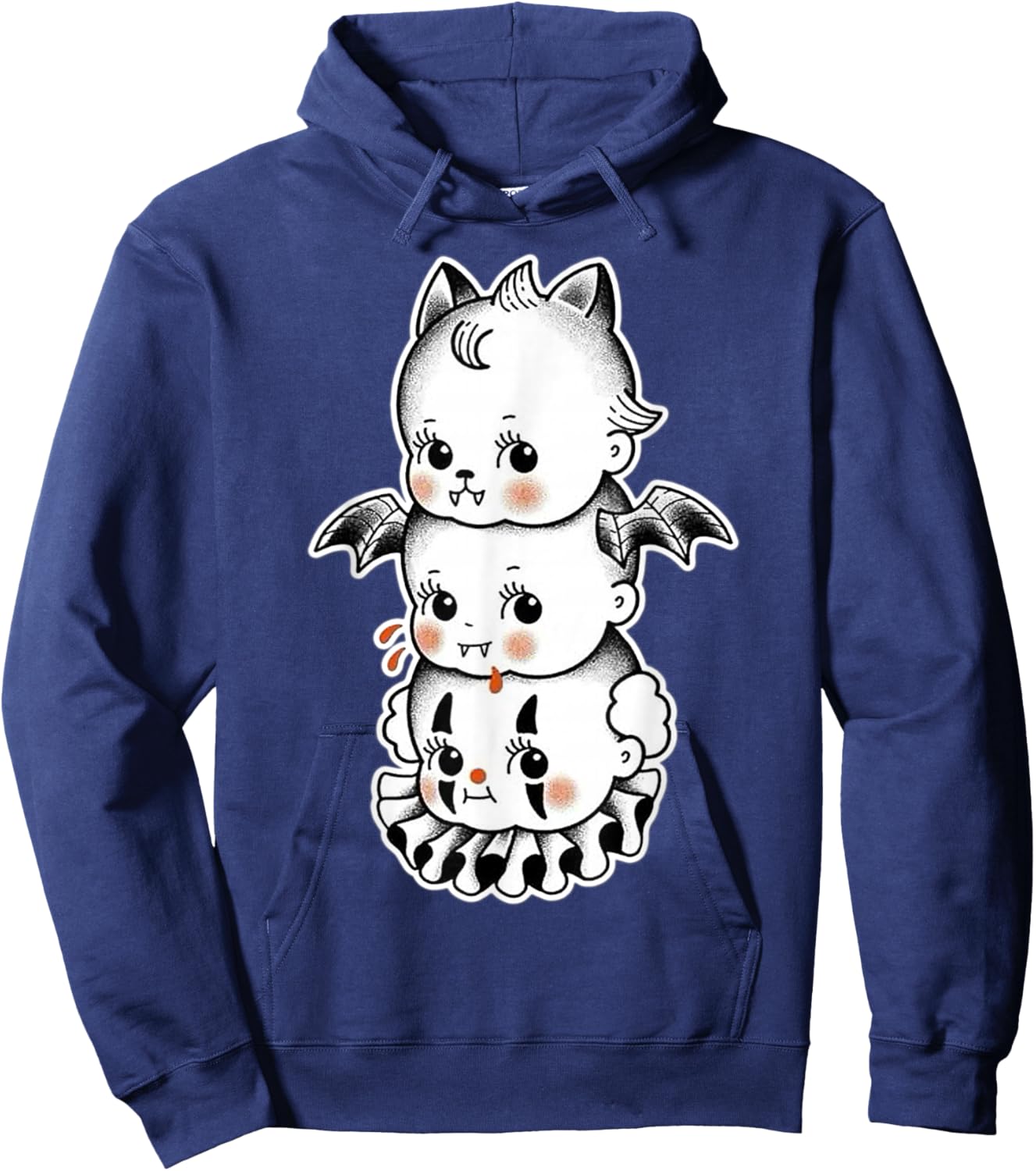 Kewpie Baby Spooky Vampire Clown Bat Hoodie - Hoodie | Navy
