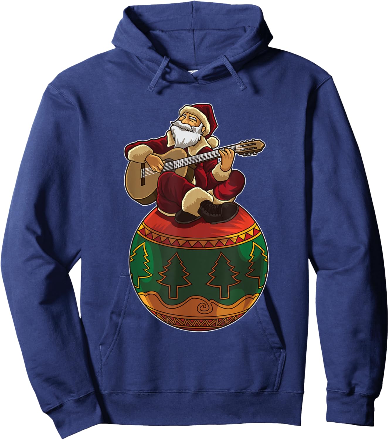 Santa Claus Plays Guitar On An Xmas Ornament Hoodie - Hoodie | Navy