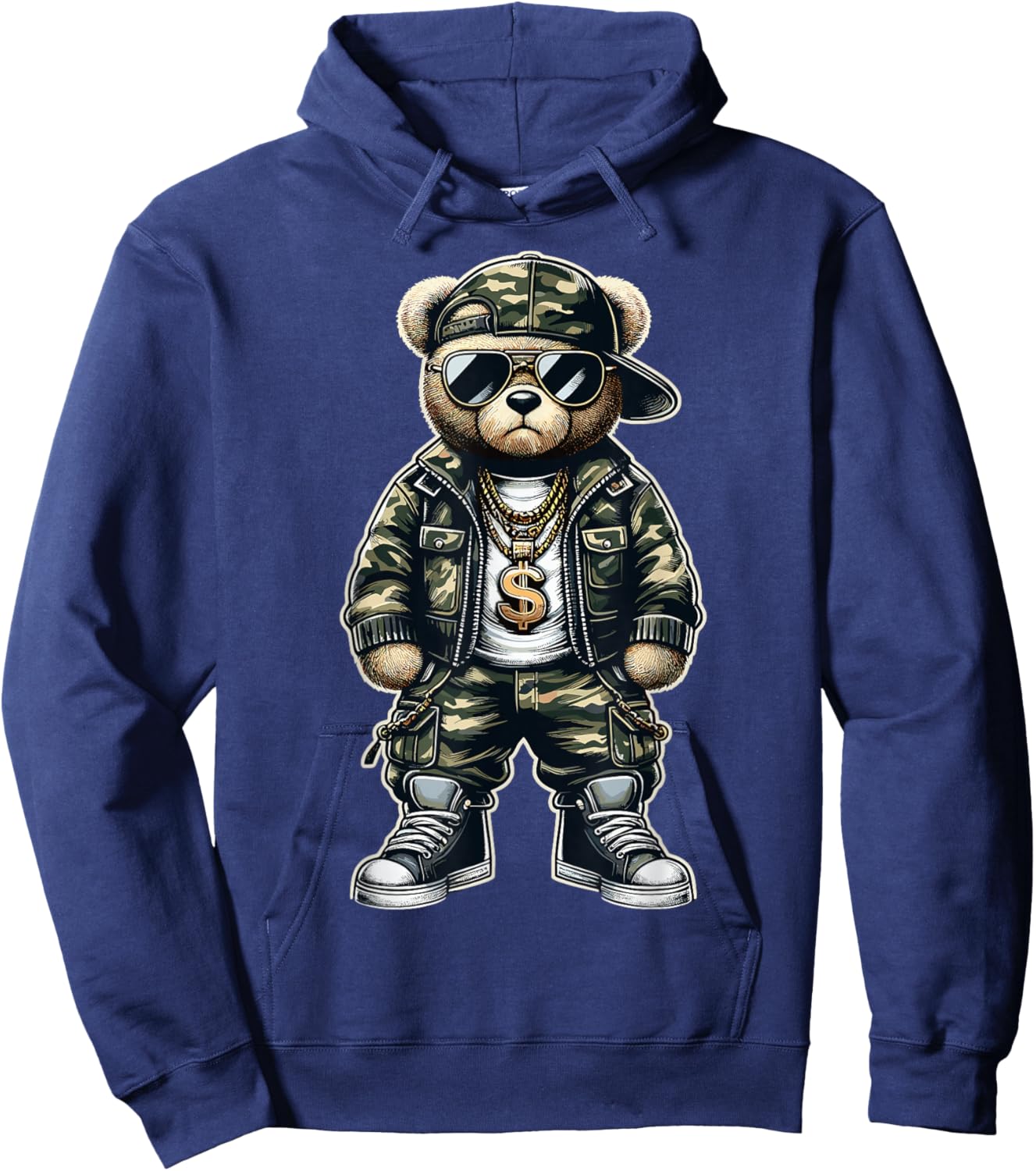 Camouflage Hip Hop Teddy Bear Hoodie - Hoodie | Navy