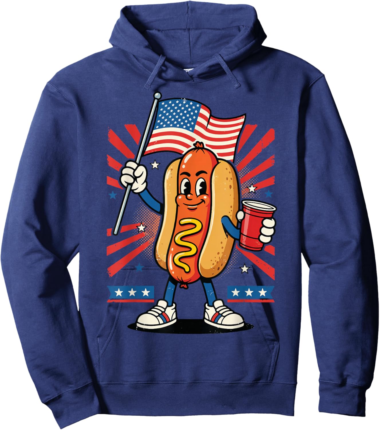 Hot Dog USA Flag Beer 4th of July Hoodie - Hoodie | Navy