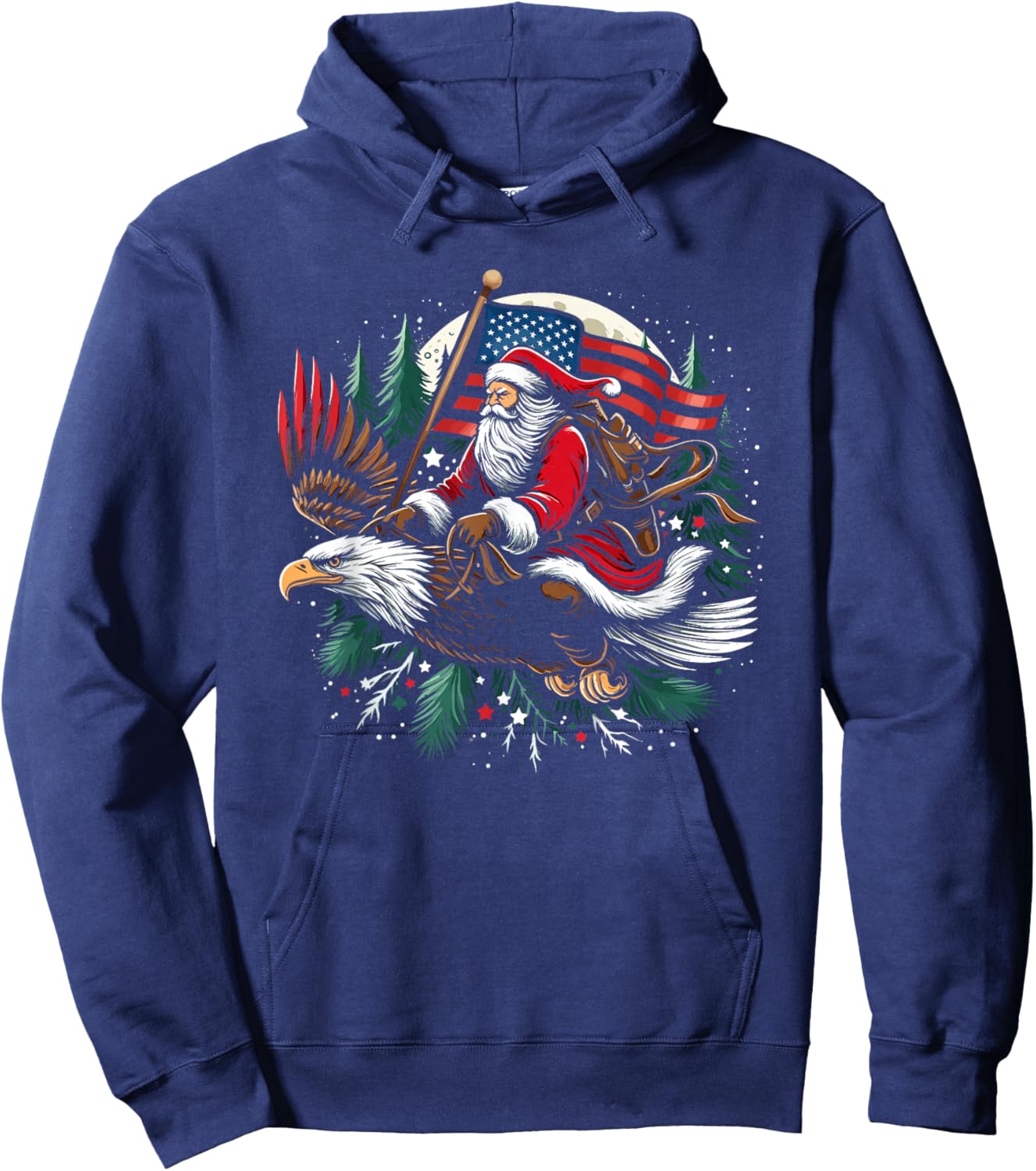 Santa Riding Eagle USA Flag Christmas Hoodie - Hoodie | Navy