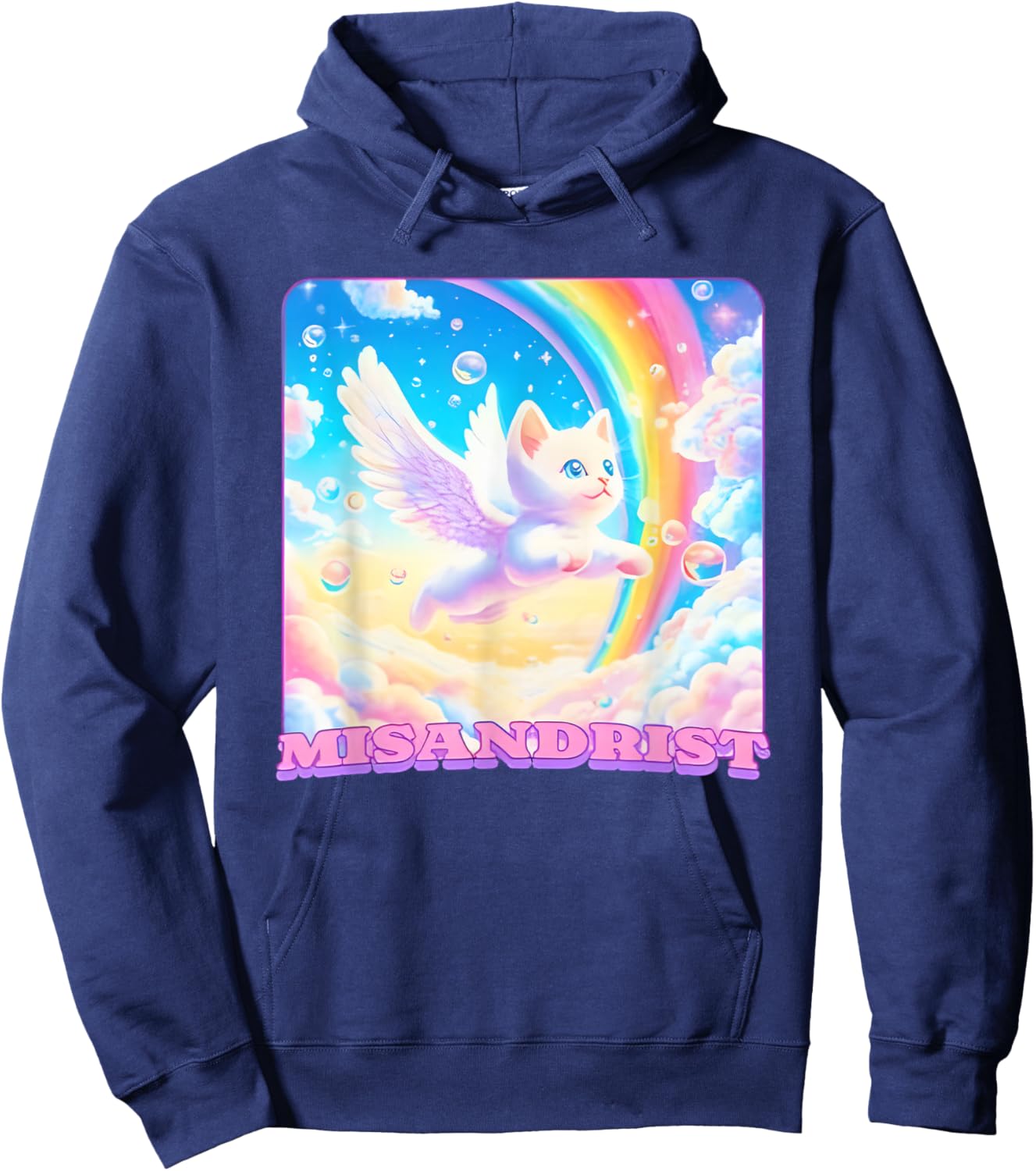 Misandrist Cat Wings Rainbow Hoodie - Hoodie | Navy