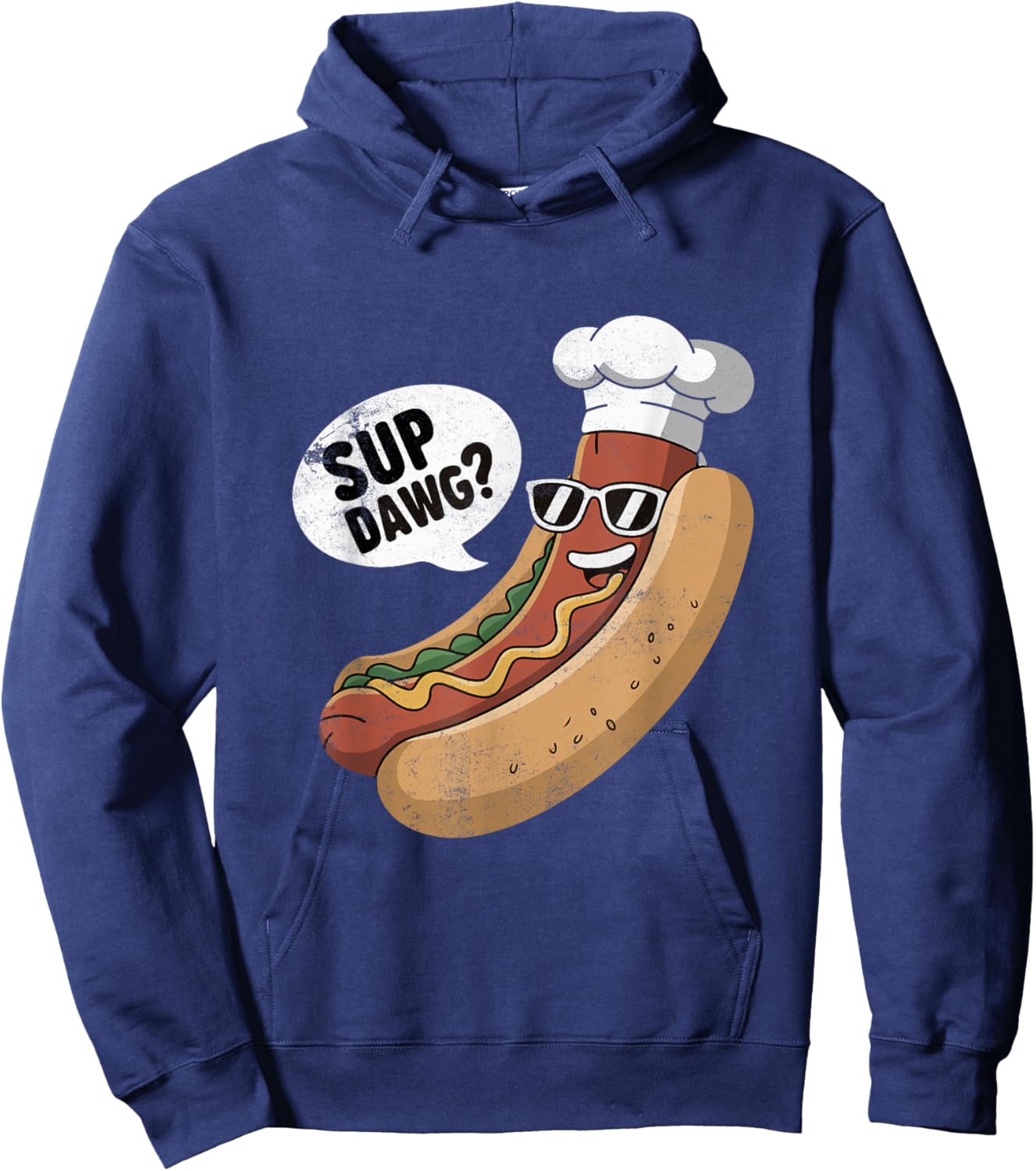 Sup Dawg Funny Hotdog Vintage Graphic Hoodie - Hoodie | Navy