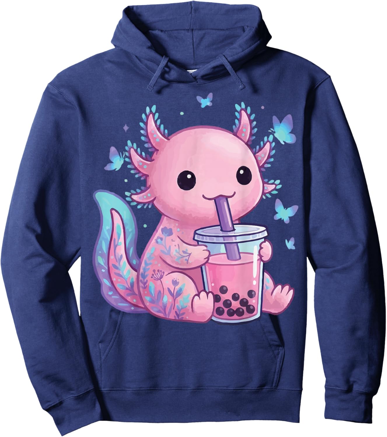 Axolotl Drinking Boba Milk Tea Hoodie - Hoodie | Navy
