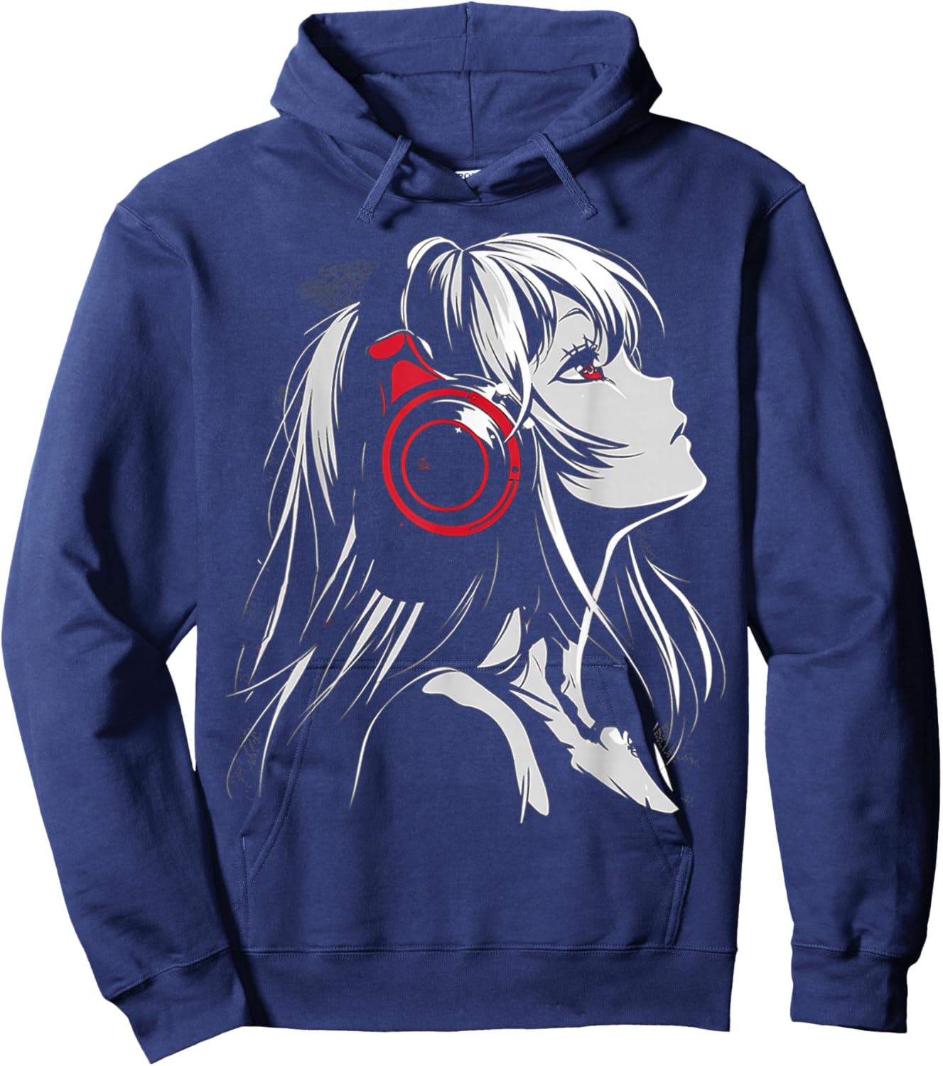 Anime Manga Motif Headphone Artwork Anime Hoodie - Hoodie | Navy