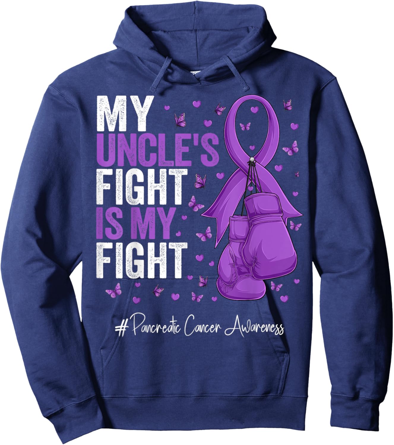 Purple Ribbon Uncle Pancreatic Cancer Awareness Hoodie - Hoodie | Navy