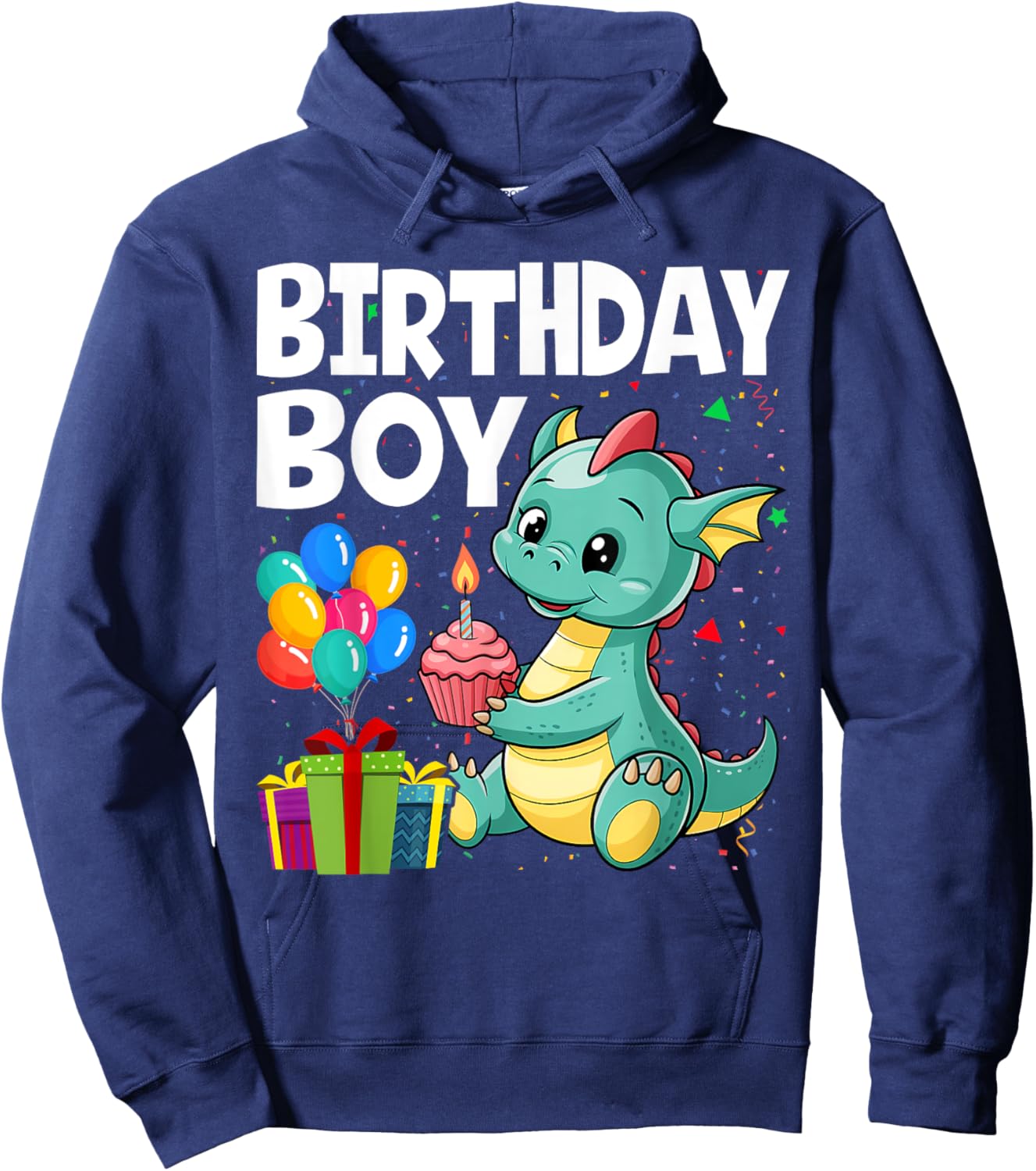 Birthday Boy Dragon Theme Cupcake Candle Fire Hoodie - Hoodie | Navy