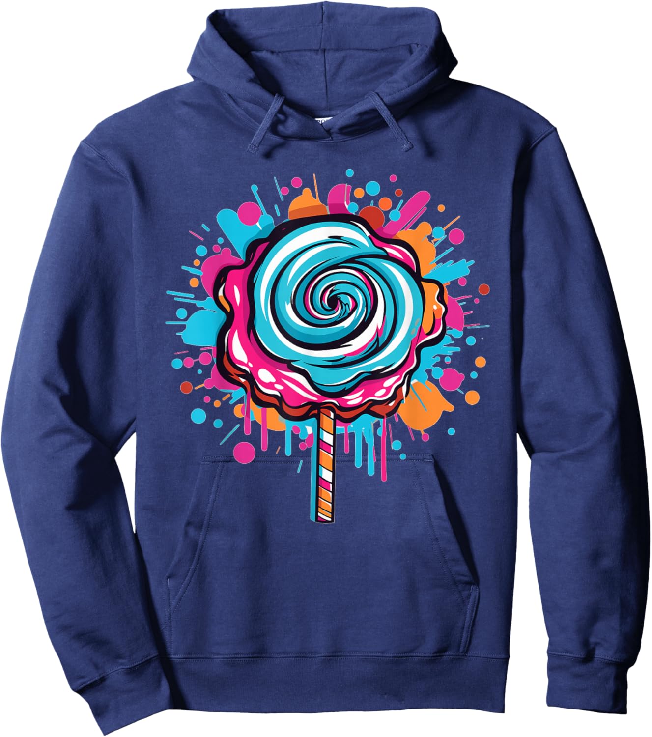 Vibrant Candy Swirl Splash Lollipop Art Hoodie - Hoodie | Navy