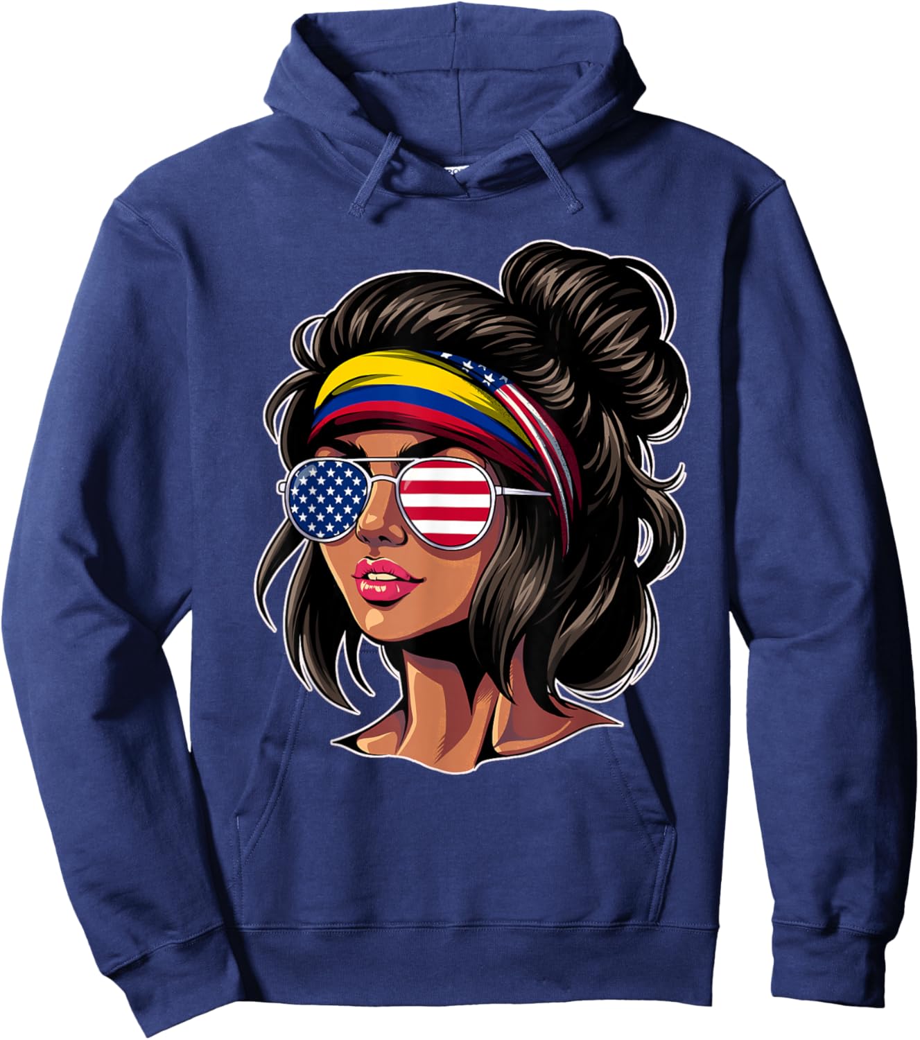 Half American Colombian Girl USA Colombia Flag Hoodie - Hoodie | Navy