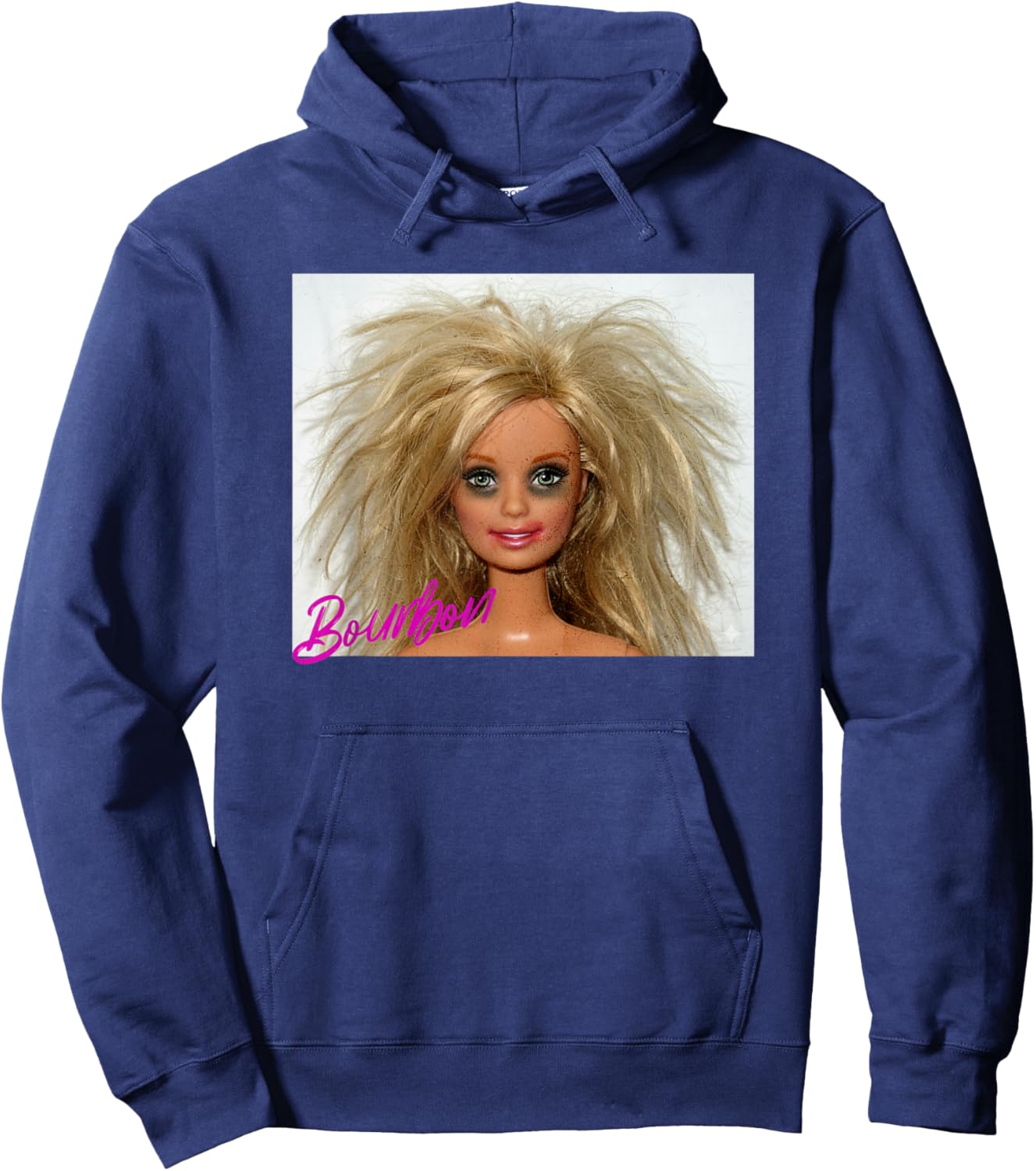 New Funny Distressed Doll Face Meme, Bourbon Hoodie - Hoodie | Navy