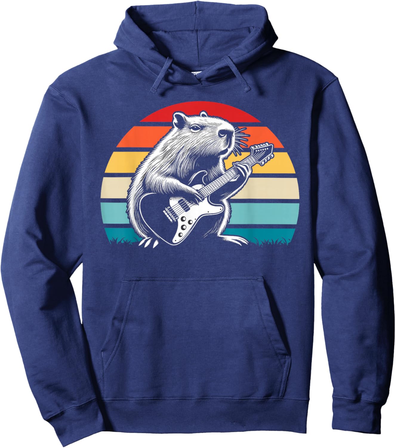 Capybara Playing Electric Guitar Retro Hoodie - Hoodie | Navy