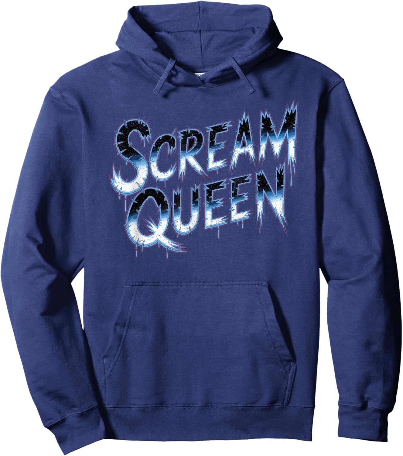 Scream Queen Blue Horror Typography Halloween Hoodie - Hoodie | Navy