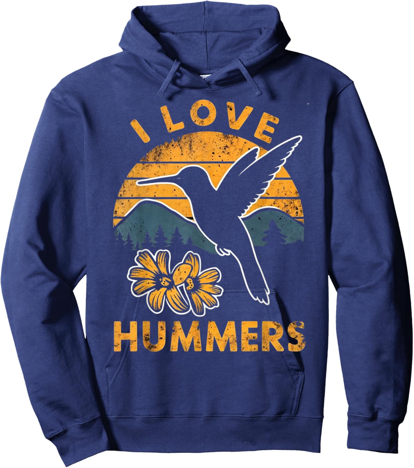 I Love Hummers Hummingbird Vintage Sunset Hoodie - Hoodie | Navy