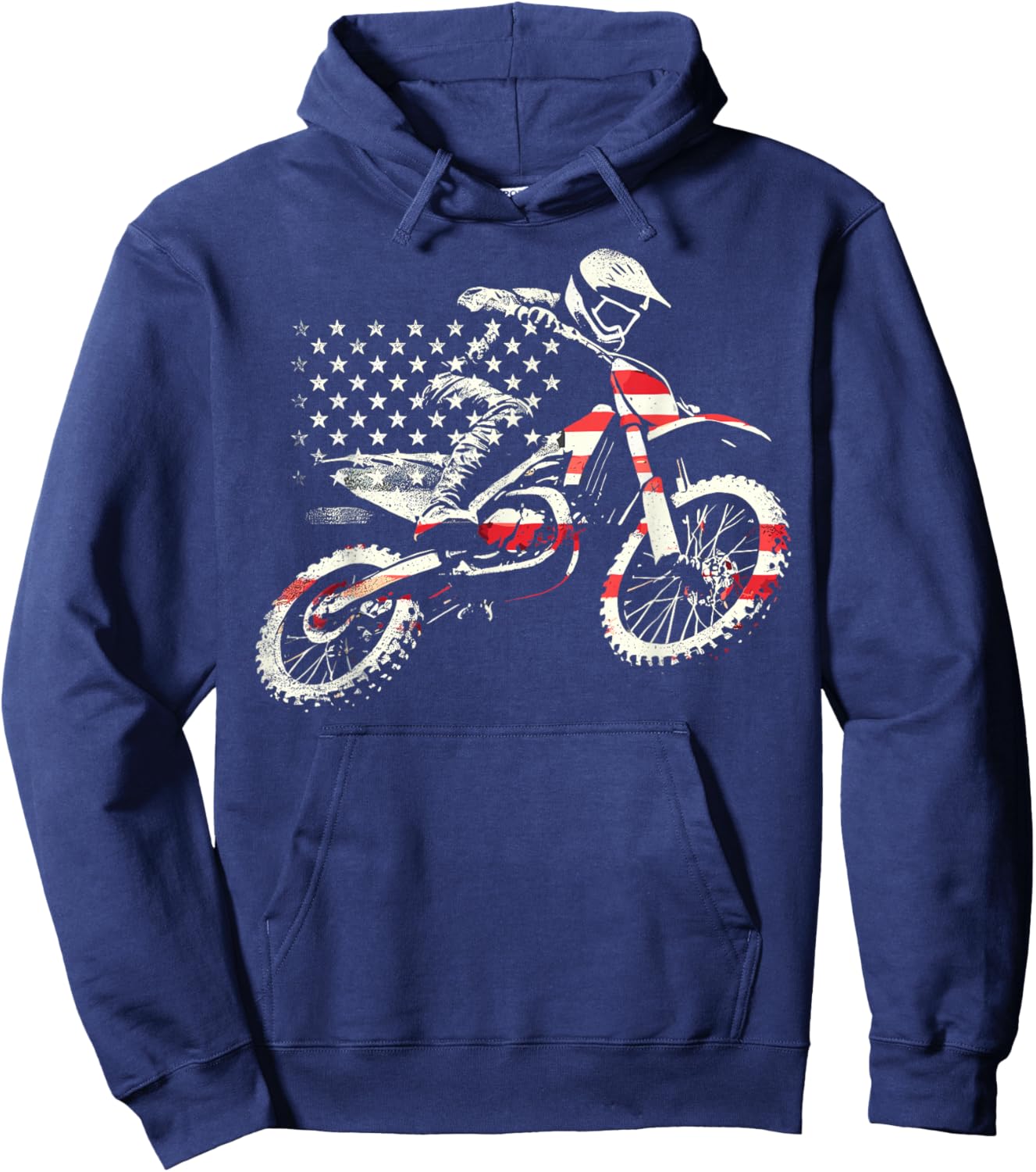 Dirt Bike Retro American Flag Motocross Enduro Hoodie - Hoodie | Navy