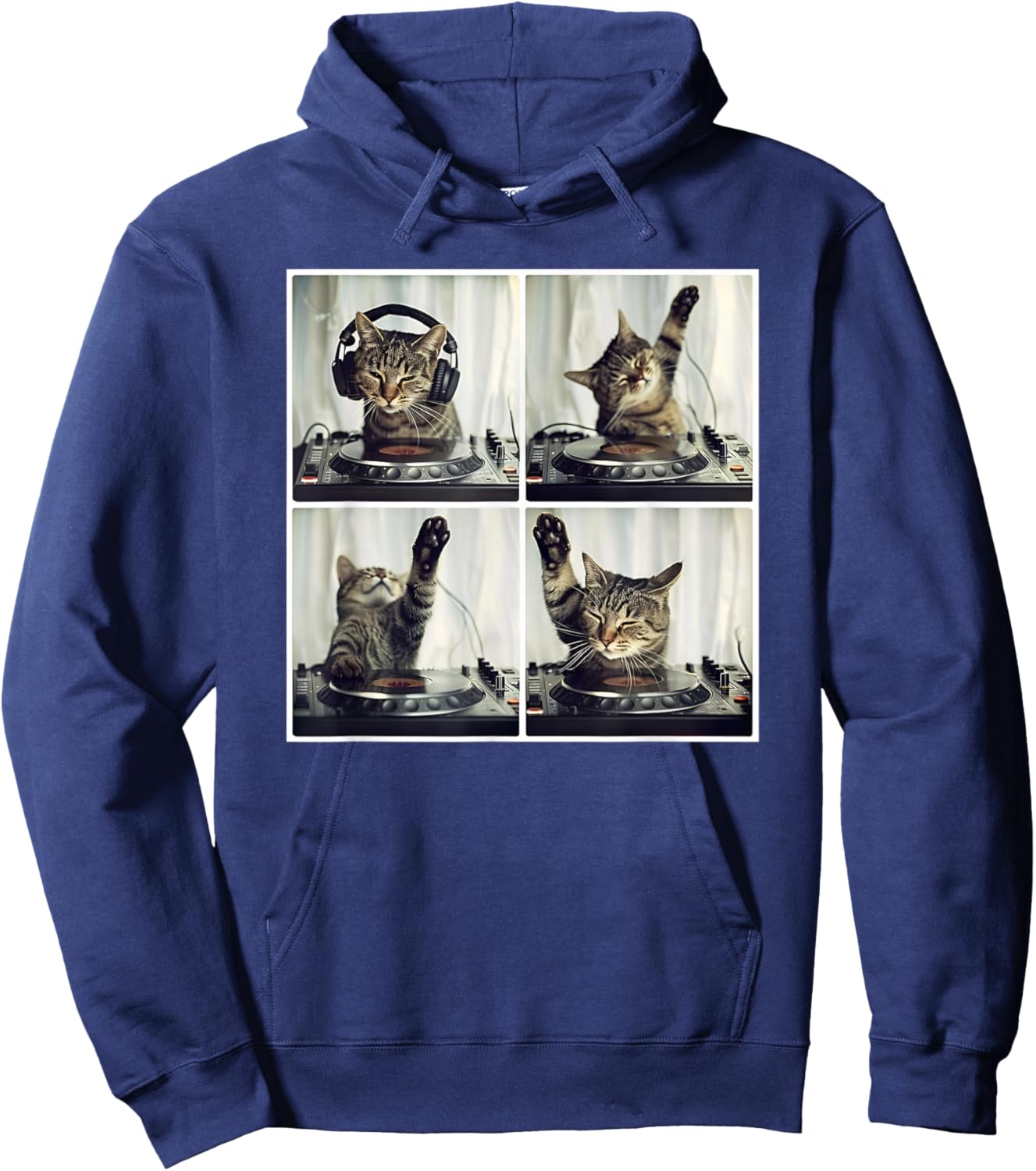EDM DJ Cat Animal On Decks House Music Cat DJ Hoodie - Hoodie | Navy