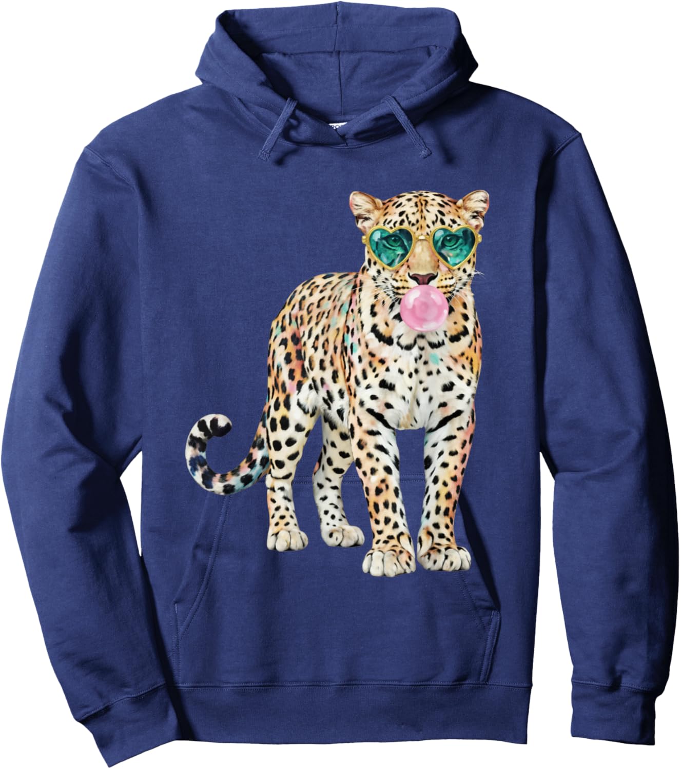 Stylish Leopard Heart Glasses Bubble Gum Art Hoodie - Hoodie | Navy