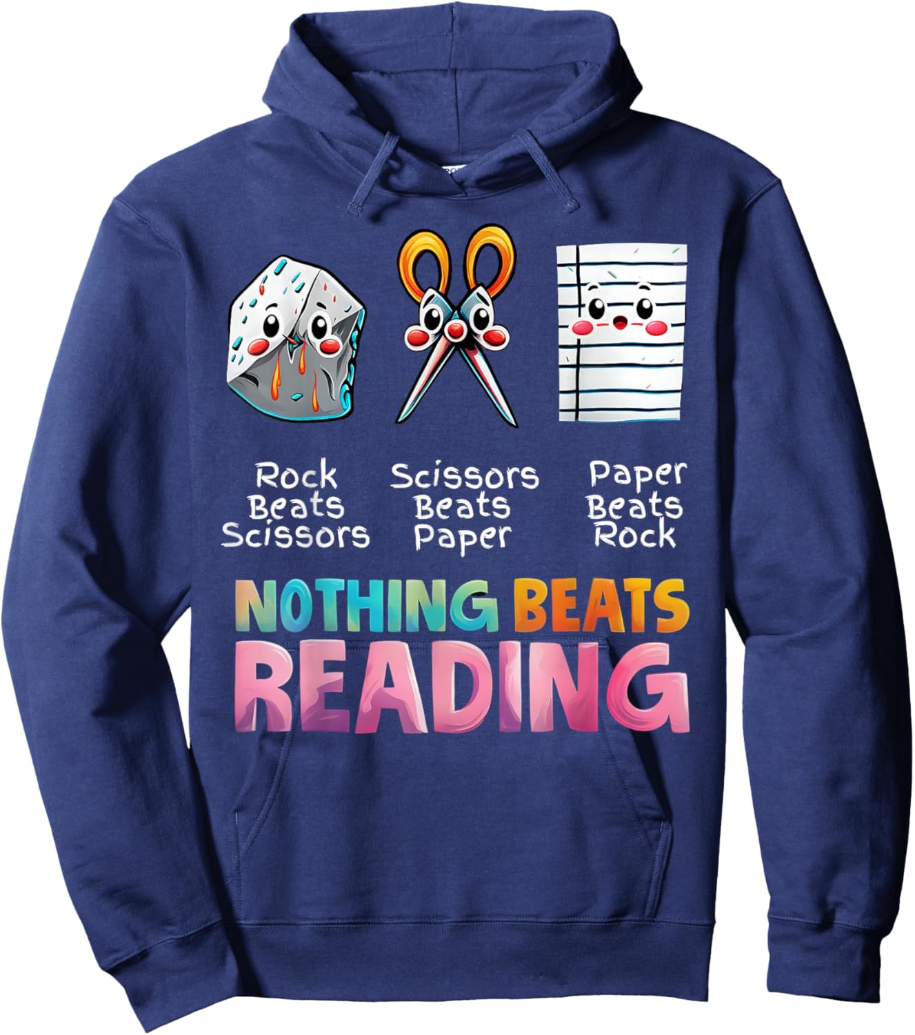 Nothing Beats Reading Funny Rock Paper Scissors Hoodie - Hoodie | Navy