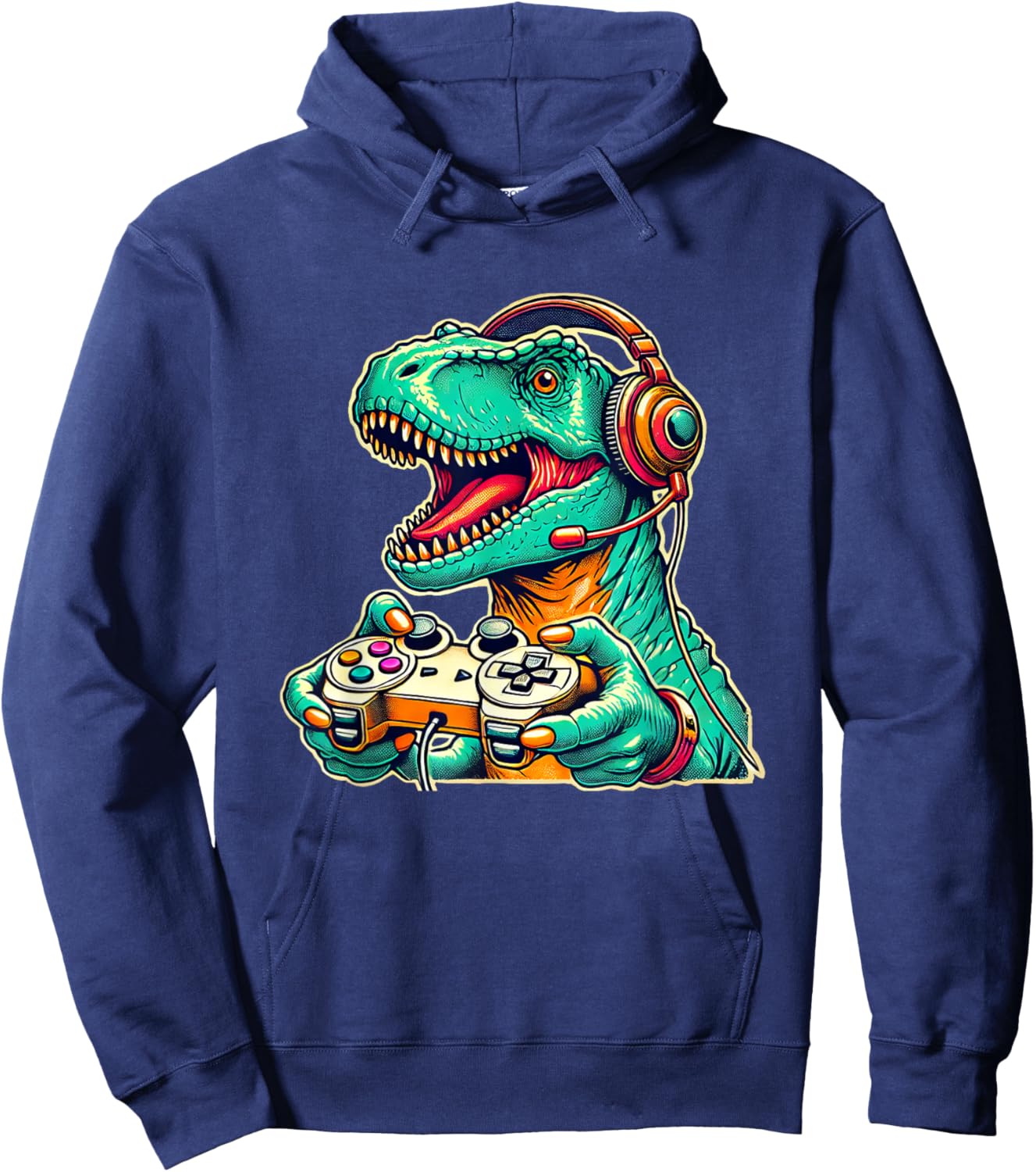 Cool Gamer Dino T-Rex Gamer Dinosaur Gaming Hoodie - Hoodie | Navy