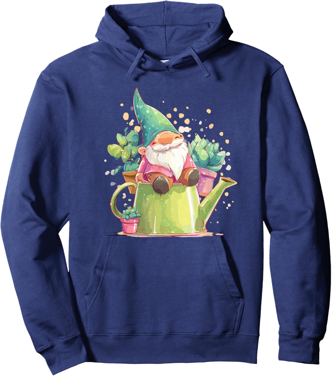 Cute Sleeping Gnome with Succulent Garden Hoodie - Hoodie | Navy