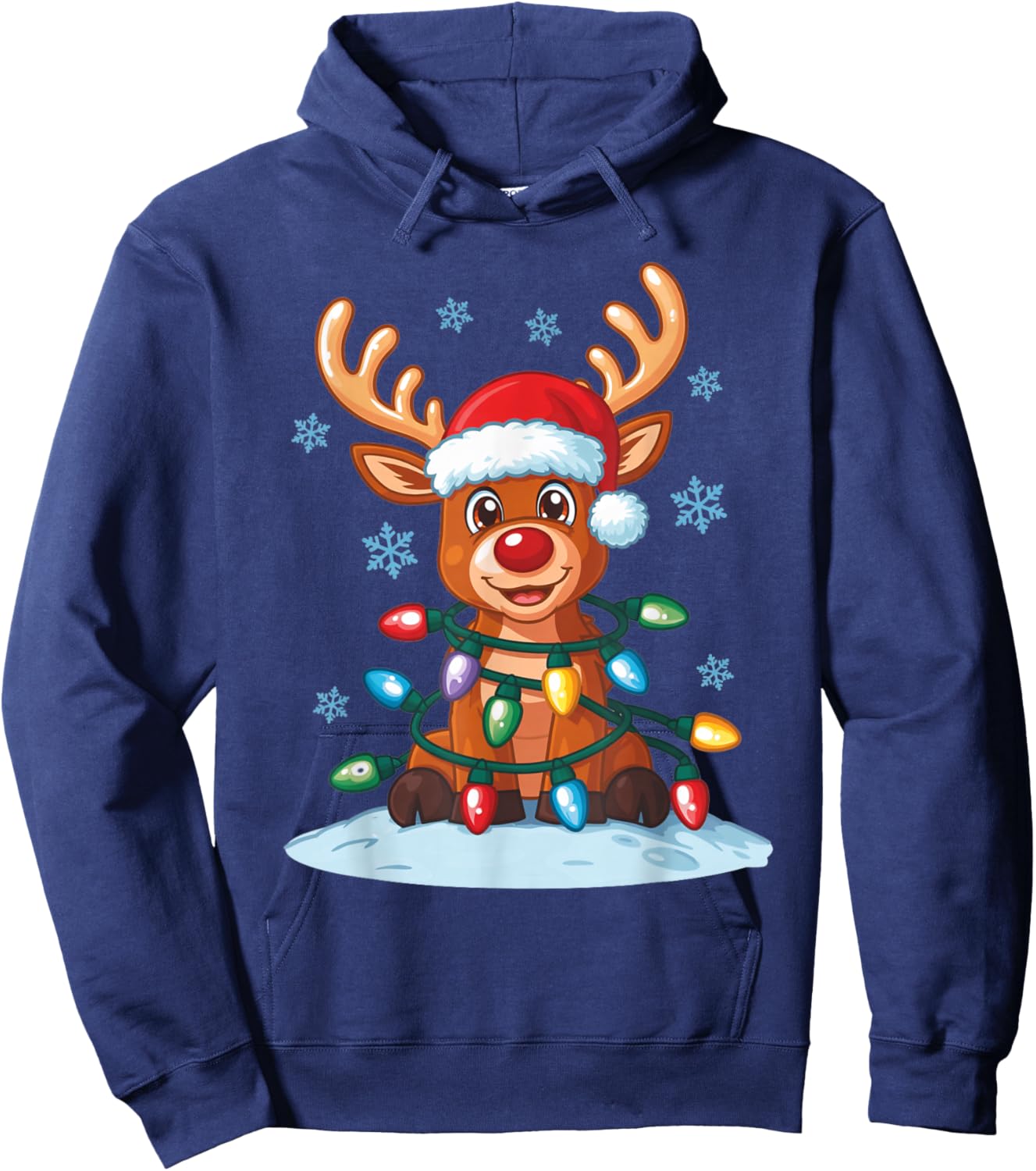 Merry Christmas Reindeer Fairy Lights Santa Hoodie - Hoodie | Navy