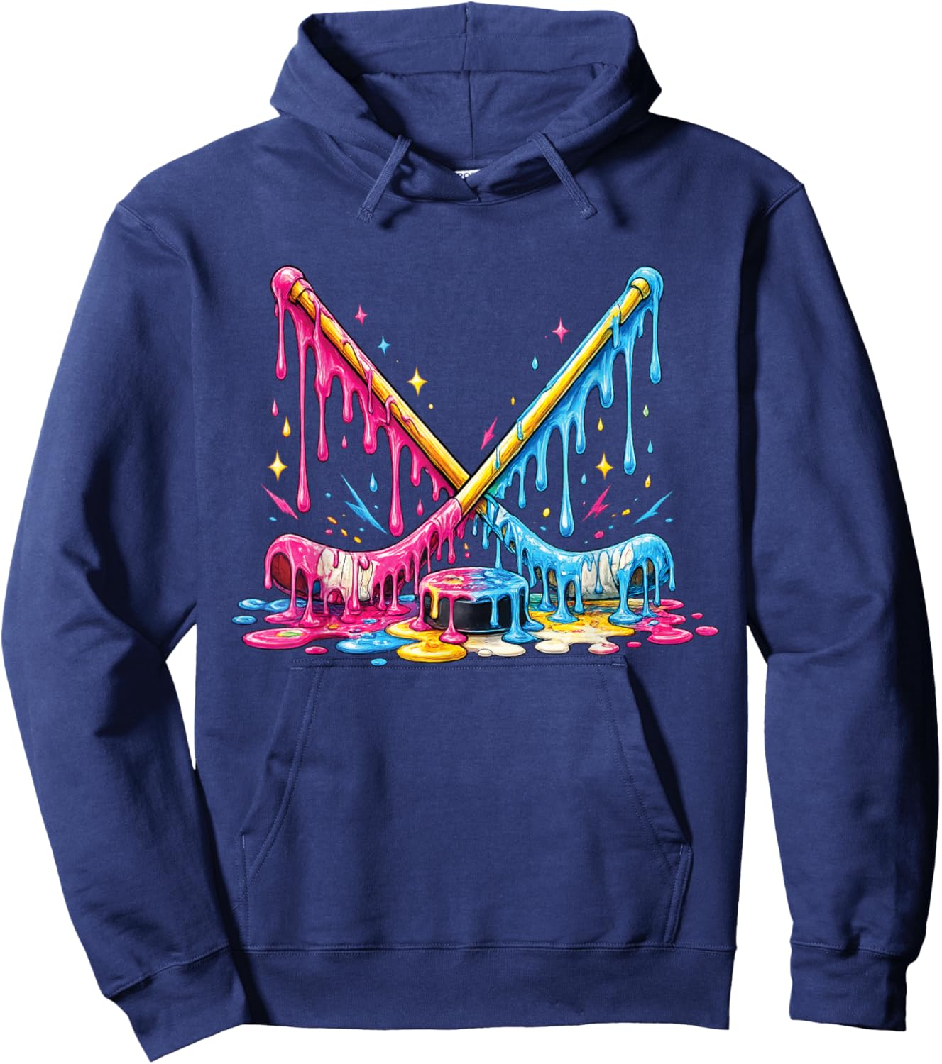 Hockey Ice Cream Drip Lax Boys Helmet Stick Hoodie - Hoodie | Navy